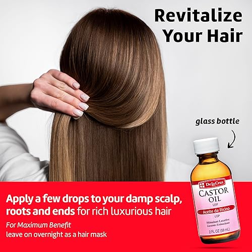 Miniatura 4 de De La Cruz Aceite de ricino 100% puro prensado con expulsor para nutrir la piel, el cabello, las pestañas y las cejas, 2 onzas líquidas (3 botellas)