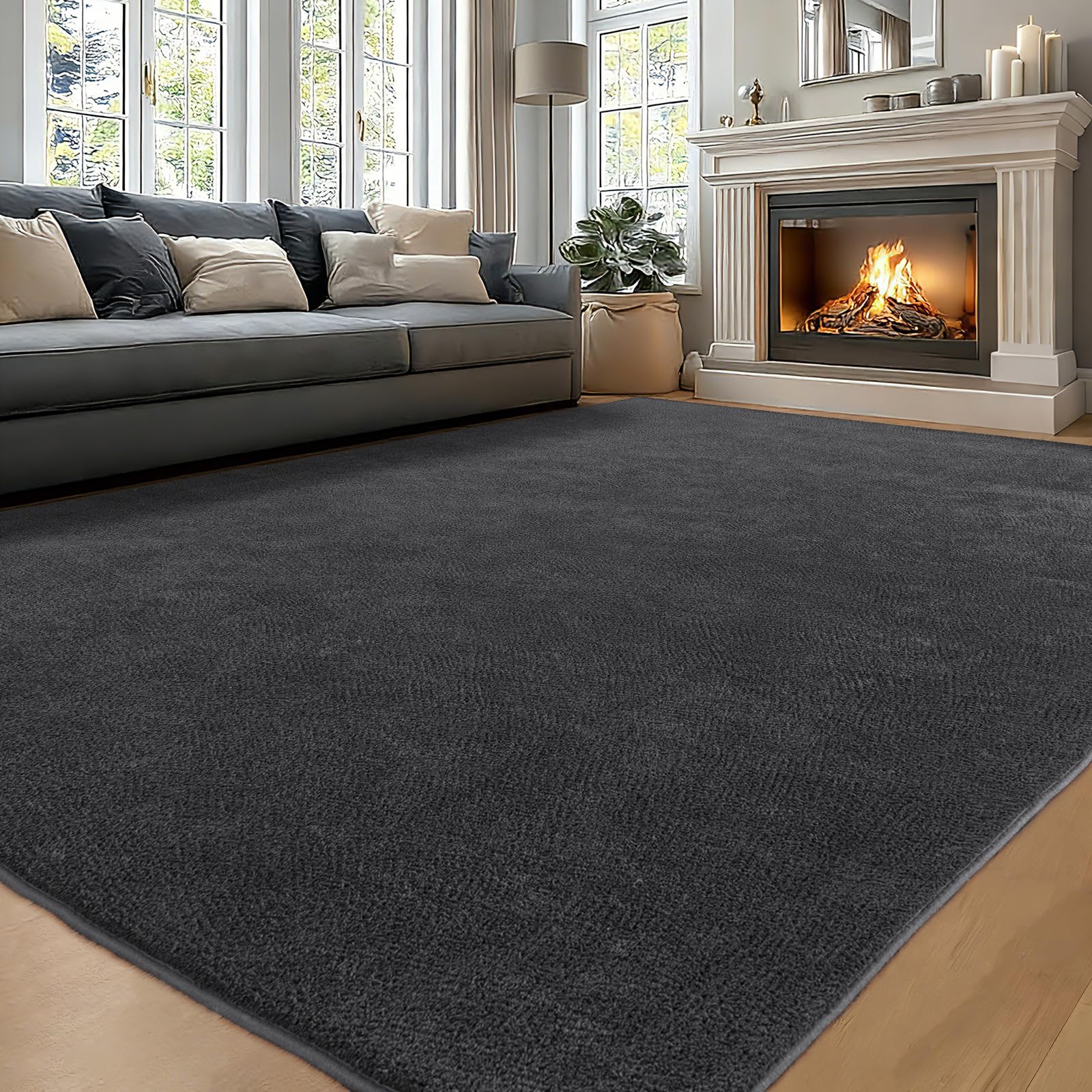 Teppich Wohnzimmer 200x300 - Waschbarer Kuscheliger Kurzflor Teppich Moderner Wohnzimmerteppich, Weich & Pflegeleicht Carpet rutschfest für Schlafzimmer, Bettvorleger & Kinderzimmer, Anthrazit