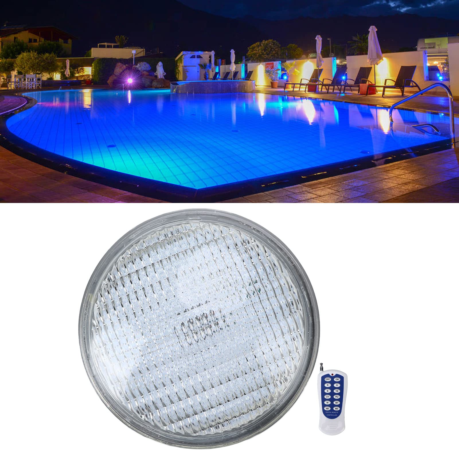 18 W LED-Poolleuchte mit 12-Tasten-Fernbedienung, RGB-Farbwechsel, IP68, 12 V Niederspannungs-Unterwasserleuchte für Schwimmbrunnen, Landschaft