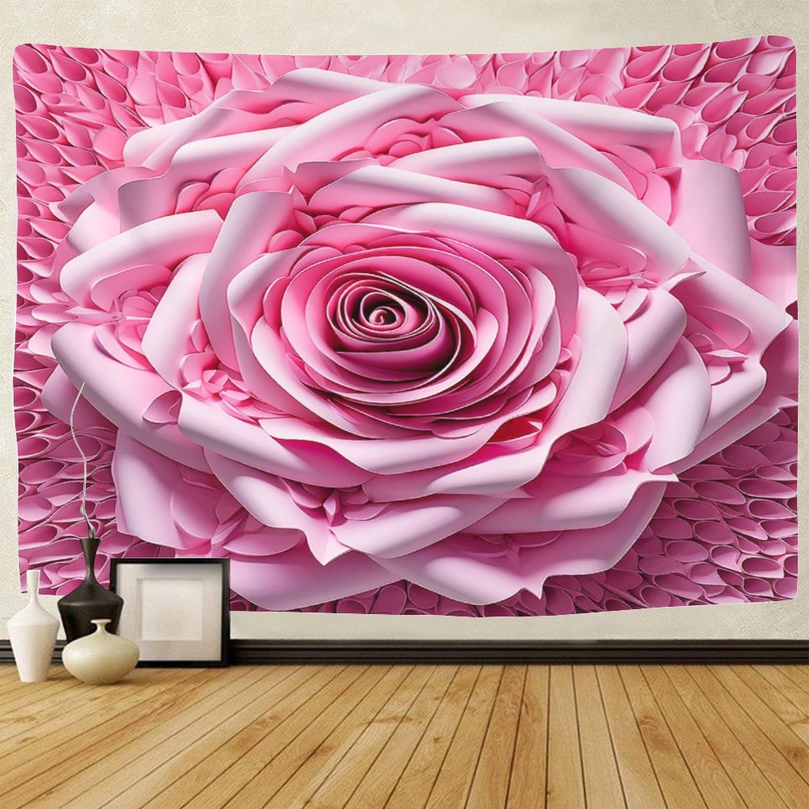 TIICZAAKL Pink Rose Tapestry 3D Printing Romantic Flowers Tapestries Wall Hanging Poster Blanket Wall Art Decor for Decorative Bedroom Living Room Apartment Ceiling 130cmx150cm