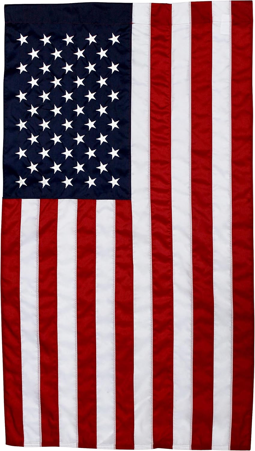 3x5 FT American Flag Pole Sleeve – 100% Made in USA, FMAA Certified – 210D 100% Nylon U.S. Flag with Embroidered Stars, Sewn Stripes, Reinforced Fly End for House-Mounted 5–6 ft Poles, Porches