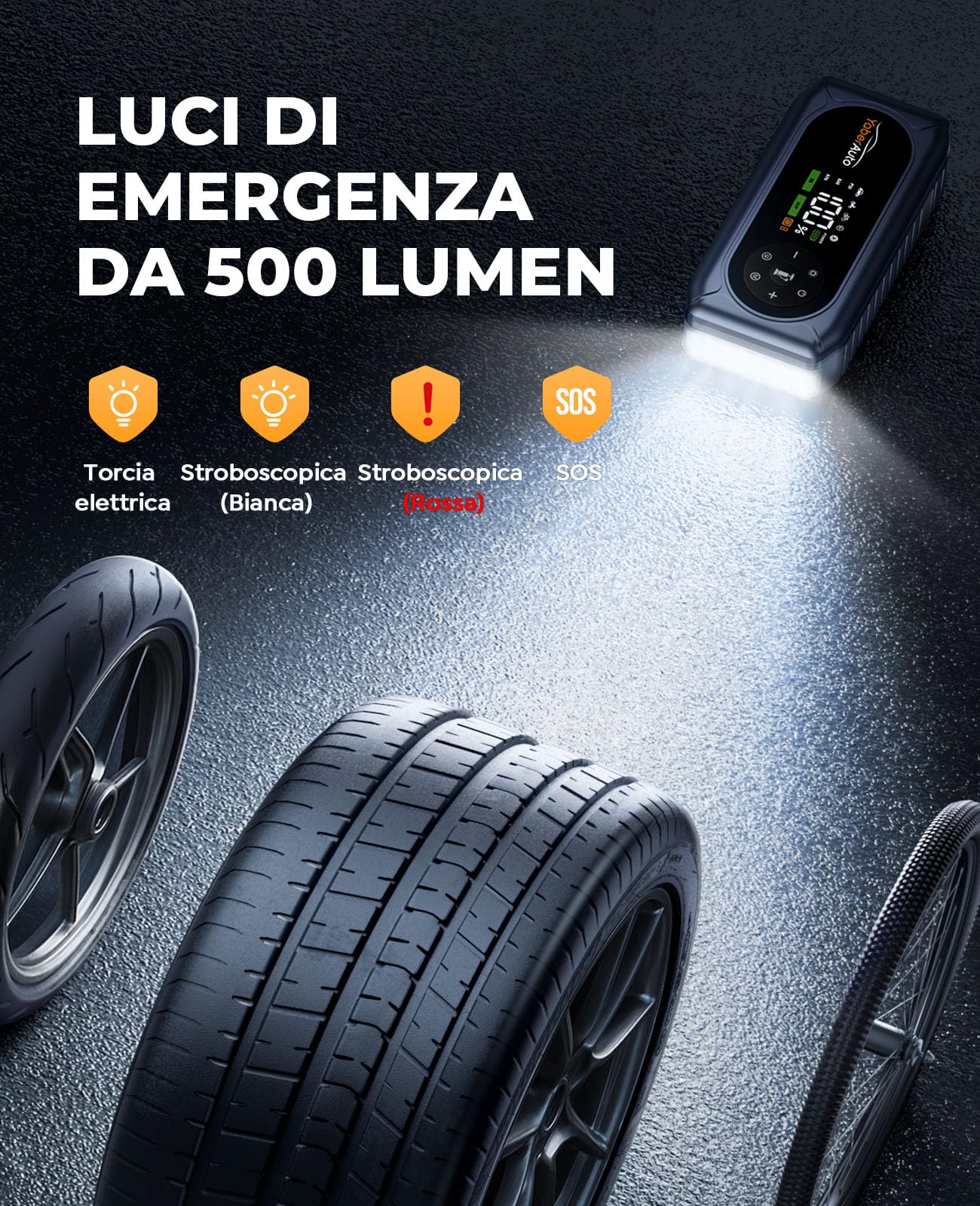 Booster Avviamento Auto 6500A con Compressore 150PSI, YaberAuto Avviatore Batteria Auto per Tutti Gas/10.0L Diesel/Veicoli Ibridi, 12V Starter Batteria, 500 lumen Torcia, Avviamento Forzato