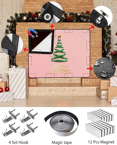 Miniatura 5 de Funda magnética de Navidad para chimenea de 36 x 27 pulgadas, manta decorativa para chimenea, cubierta aislante para pérdida de calor, para