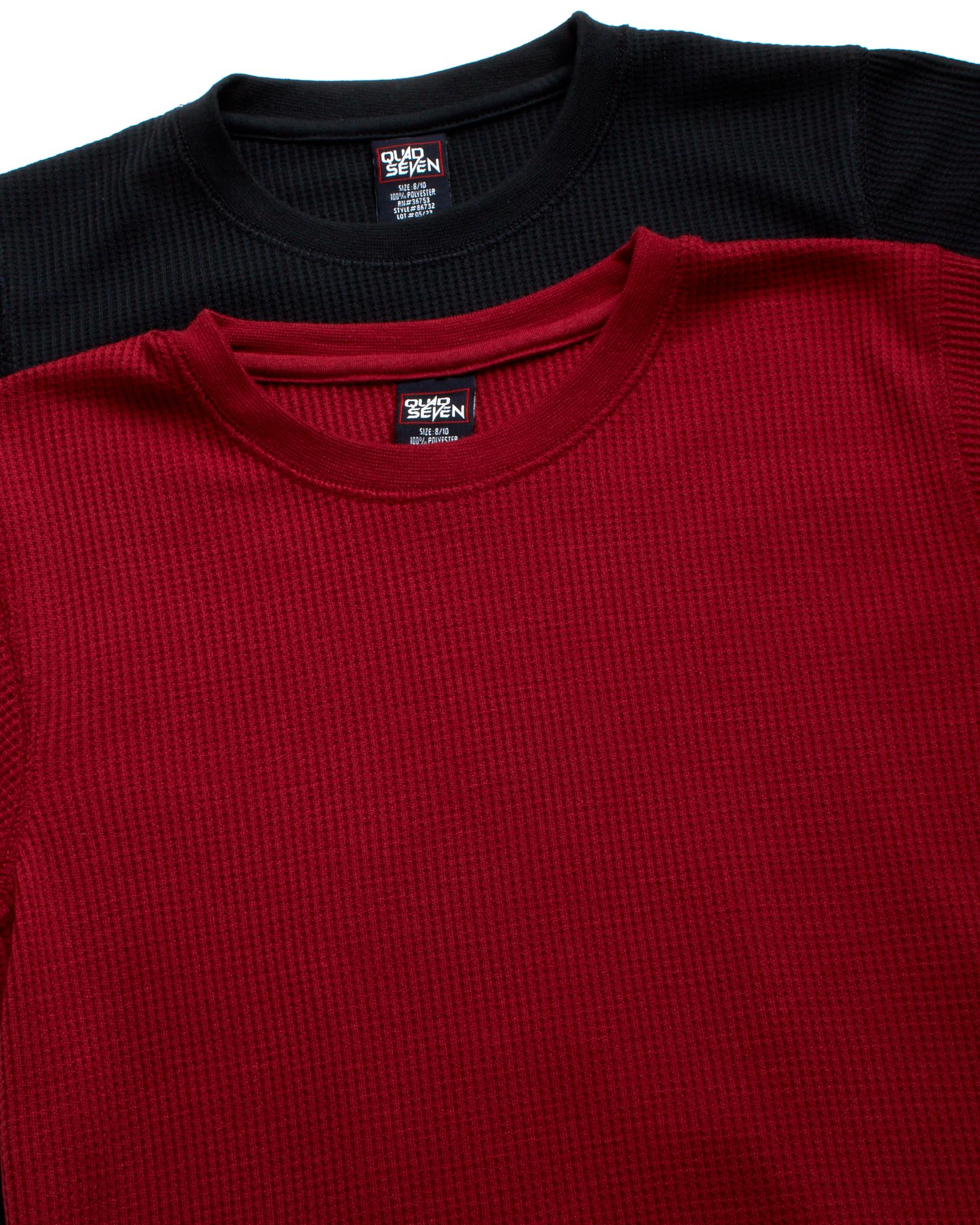 Quad Seven Camisas de manga larga para niños, paquete de 2 camisetas térmicas de punto gofre con cuello redondo para jóvenes y niños (tallas: 8-18)