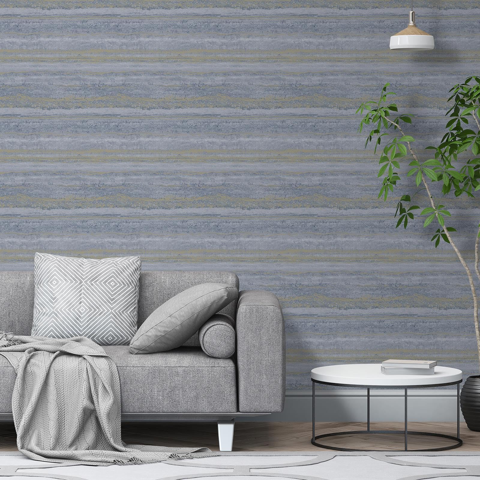 World Of Wallpaper Blue/Gold Strata Marble Effect Design Wallpaper For Living Rooms, Elegant Bedrooms, Feature Walls Metallic Highlights 3101