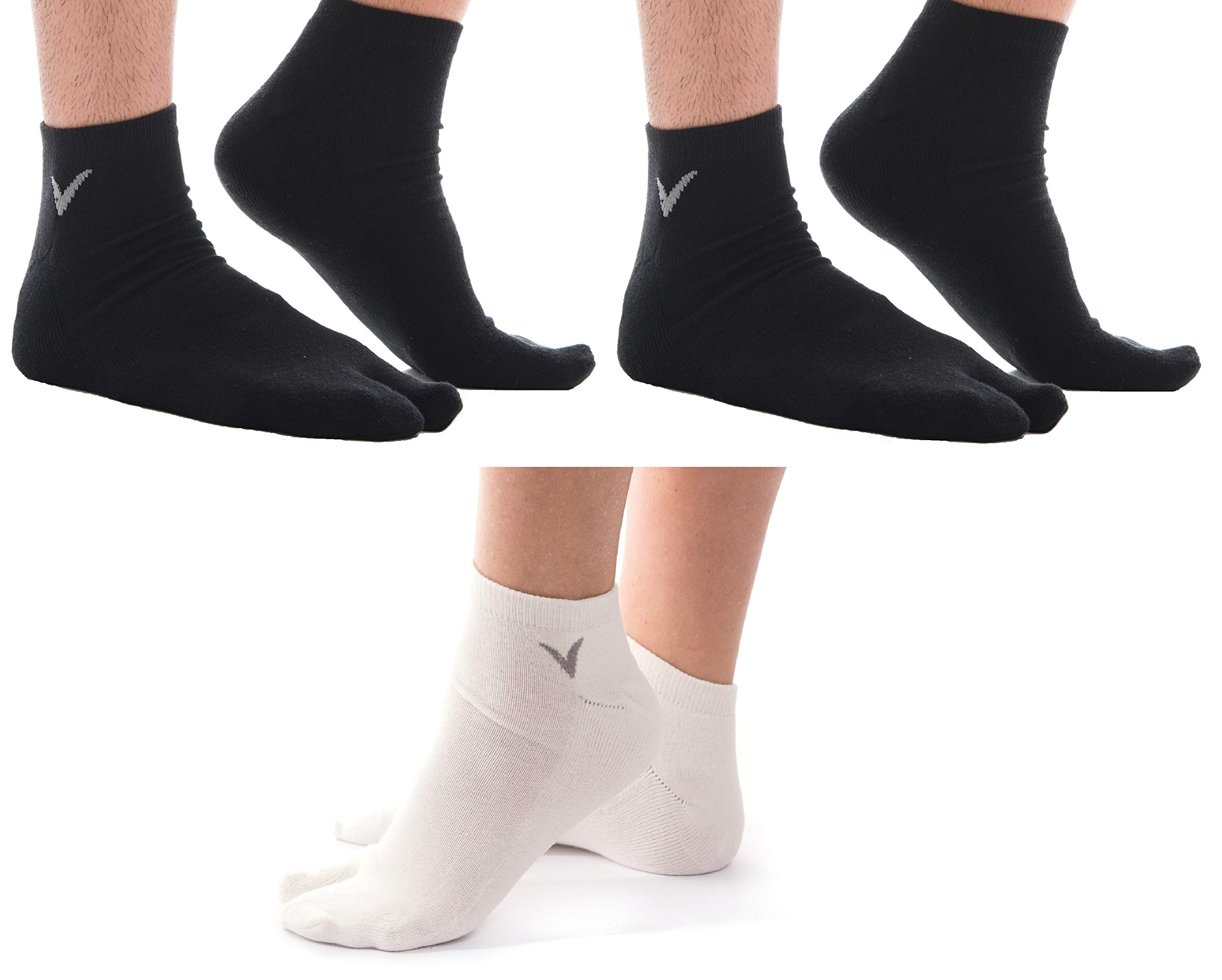 V-TOE SOCKS3 Pairs Thick Flip-Flop Big Toe Socks Crew or Ankle Size: Women 9-12 Men 8-11