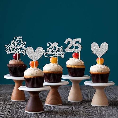 Miniatura 6 de 25 piezas de adornos para cupcakes de 30 aniversario con 30 perlas para pastel de boda, corazón con purpurina, 30 aniversario de boda, decoración de