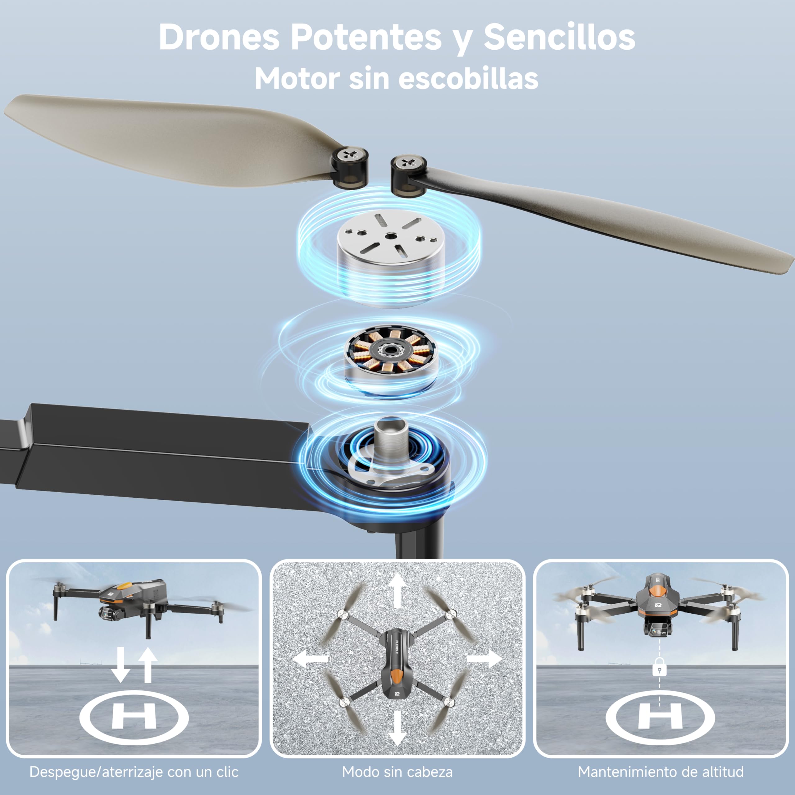 PLEGBLE Drone con Cámara para Niños y Adultos, Motor sin Escobillas, Mini Dron FPV RC con WiFi, Vuelo Acrobático 3D, Modo sin Cabeza, Trayectoria de Vuelo, Juguete y Regalo para Principiantes y Niños
