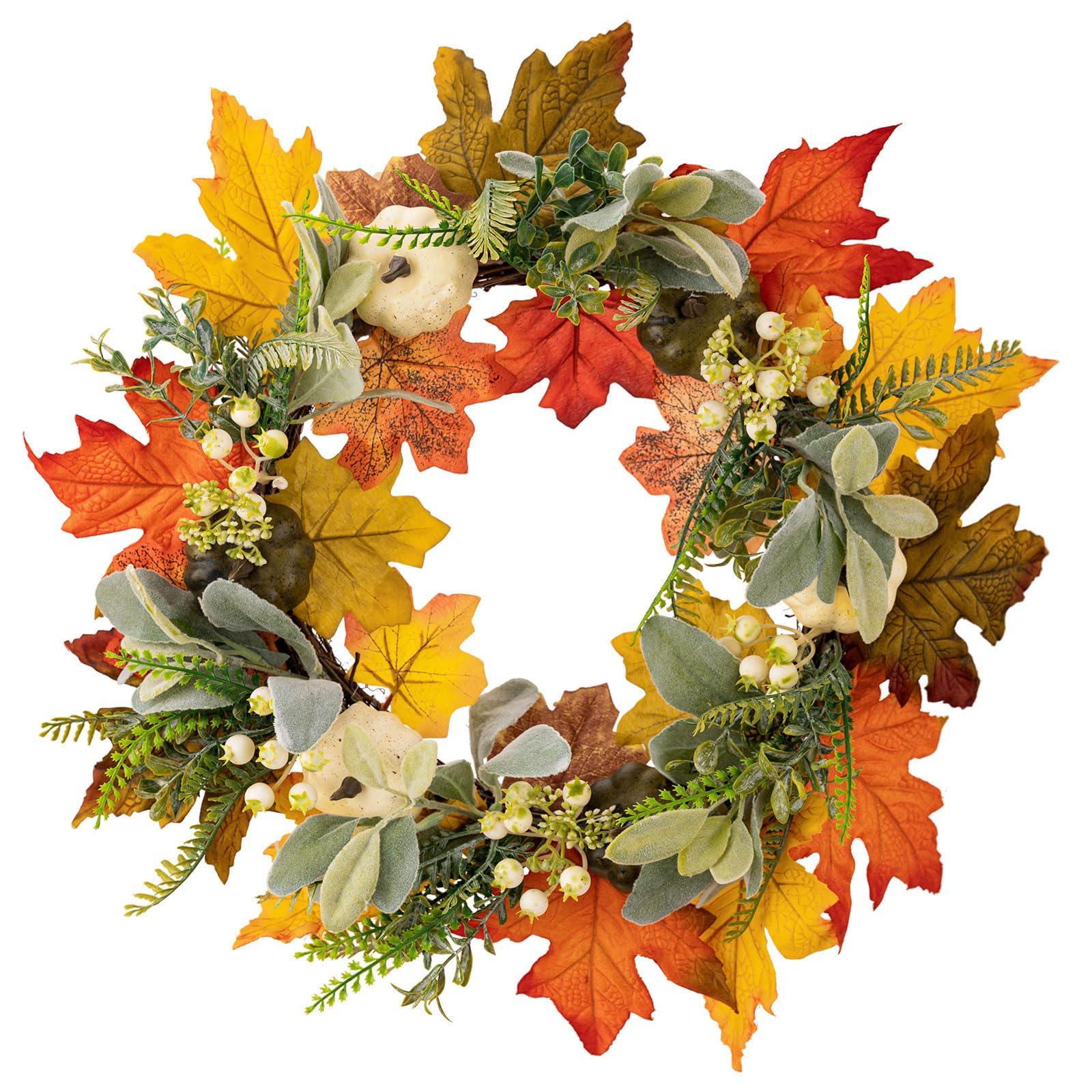Tsophreniq Artificial Wreath with Pumpkins, Thanksgiving Wreath Autumn Harvest Day for Front Door Farmhouses