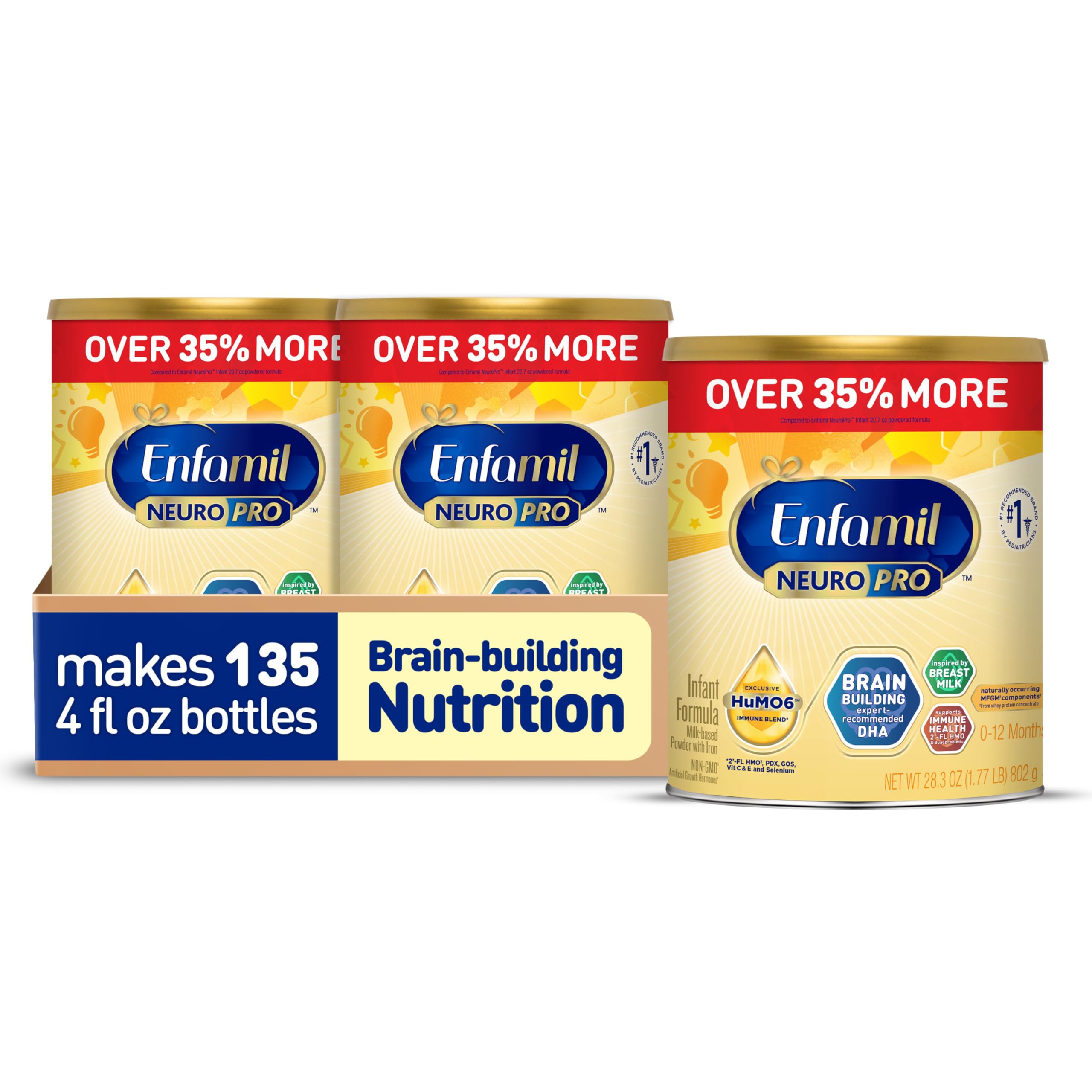 Enfamil NeuroPro Baby Formula, MFGM* 5-Year Benefit, Expert-Recommended Brain-Building Omega-3 DHA, Exclusive Immune Supporting HuMO6 Blend, Infant Formula Powder, Baby Milk, 28.3 Oz (Pack of 3)