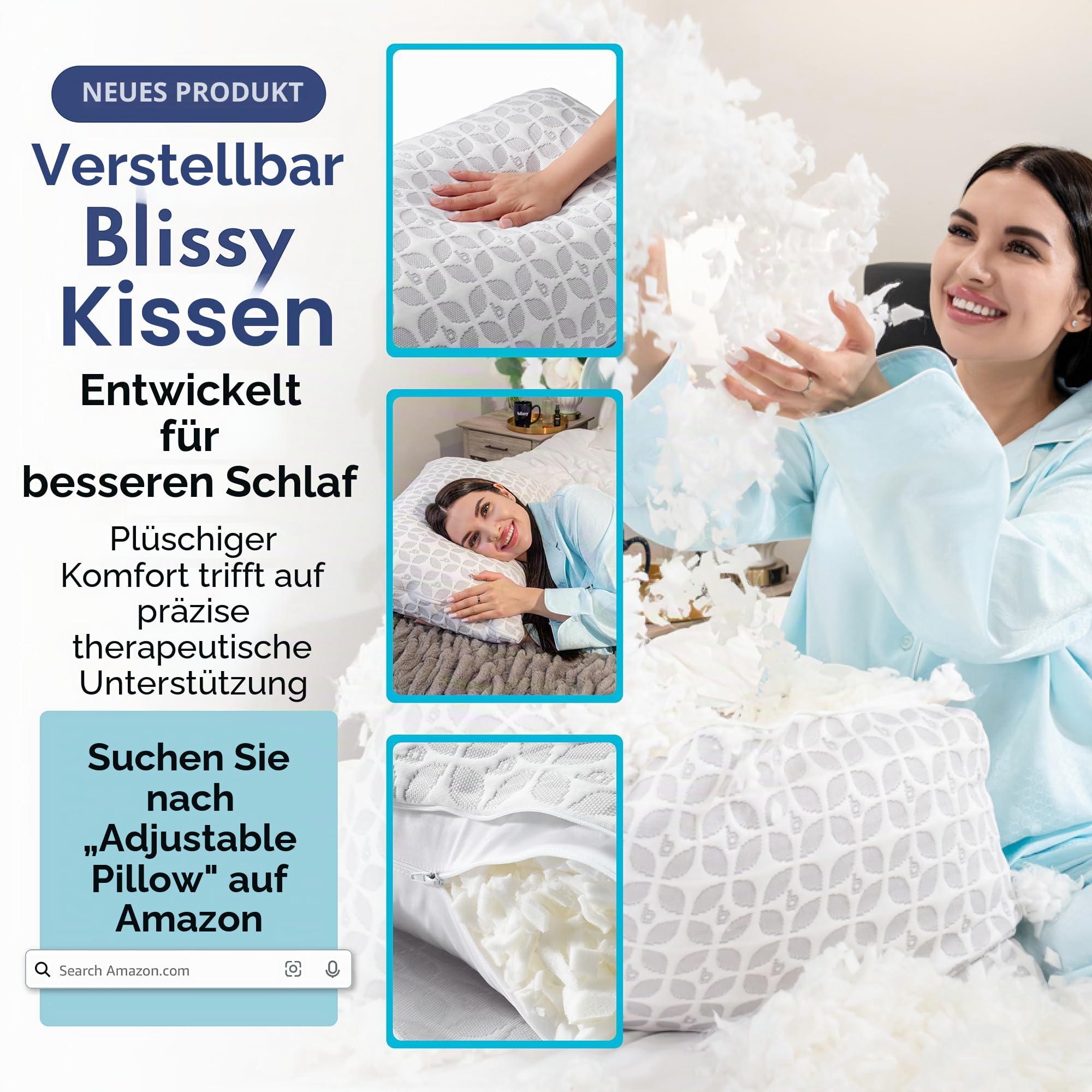 Blissy Seidenkissenbezug – 100% Reine Maulbeerseide – 22 Momme 6A hochwertige Fasern – Satin-Kissenbezug für Haar und Haut – Regular, Queen & King mit verstecktem Reißverschluss