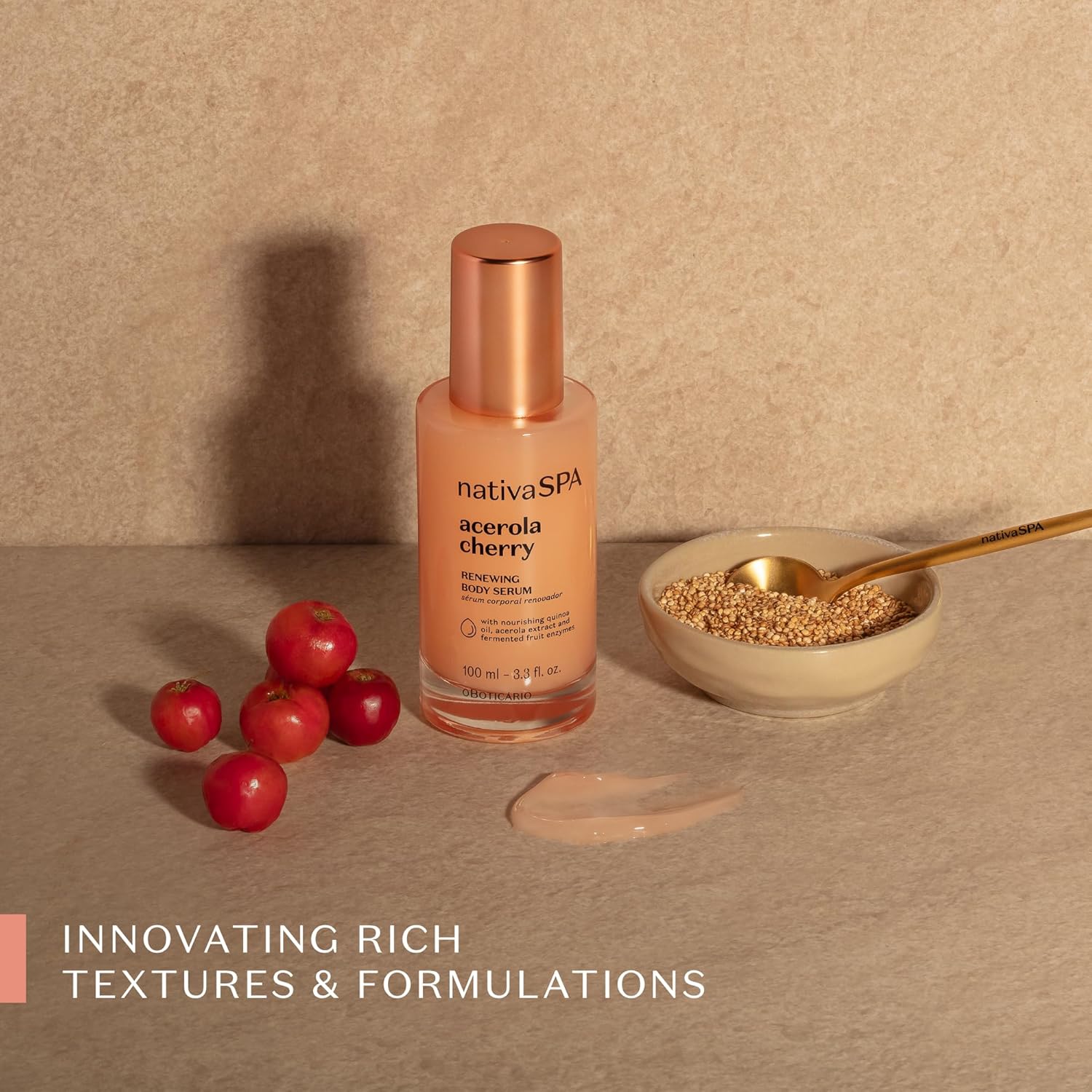 Nativa SPA by O Boticario Acerola Cherry Renewing Body Serum, Lightweight Hydration for Luminous Skin, 3.38 Ounce (100 ml) - Image 4