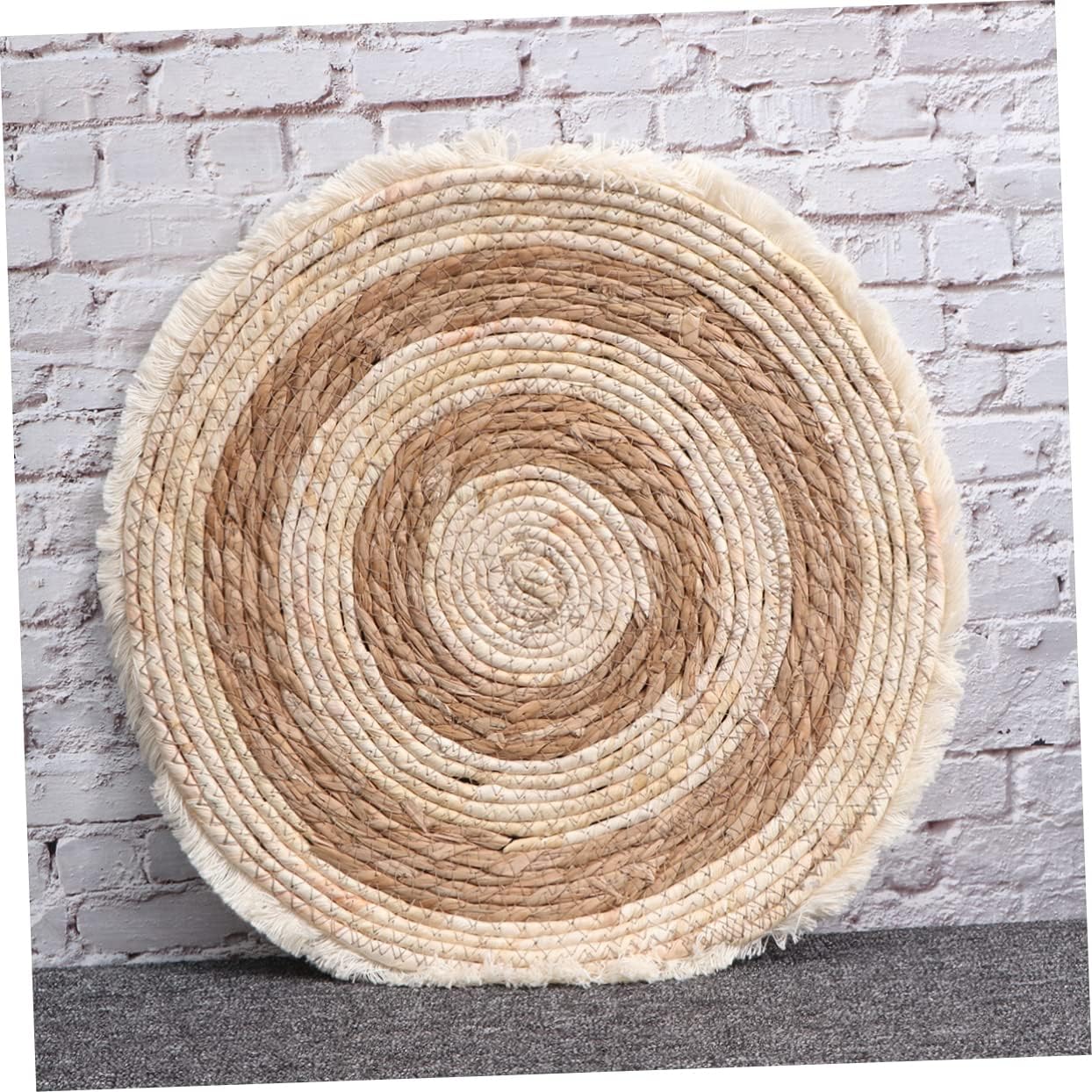 1pc Hand-Woven Cat Placemat Natural Corn Material Comfortable Round Pet Mat for Food and Water Stylish Bohemian Design for Indoor Cats