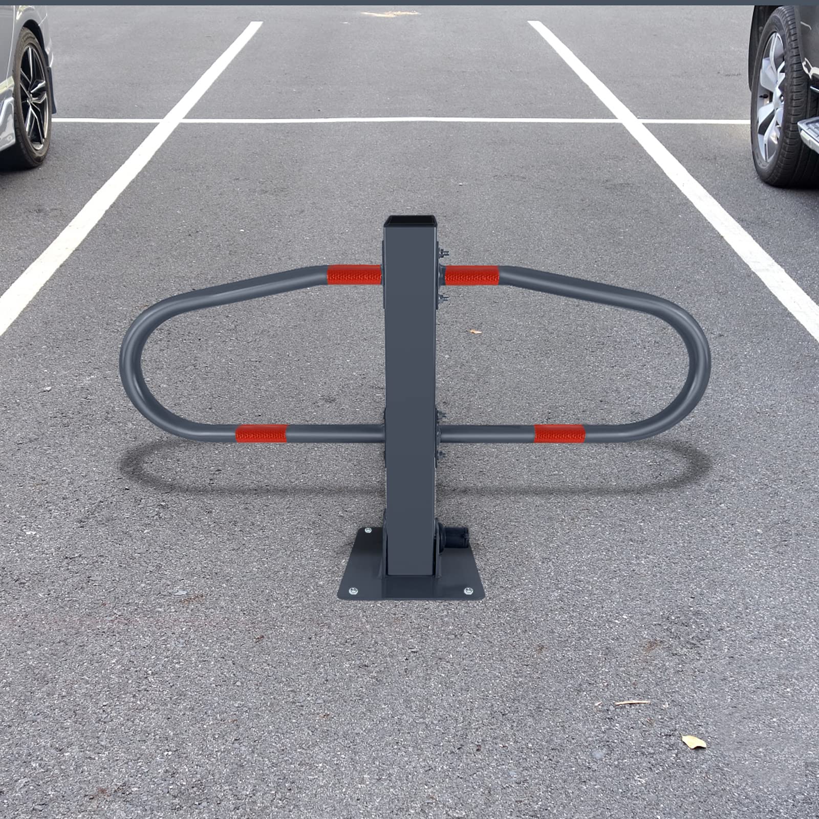 NAIZY 2x Barriera Parcheggio Pieghevole Palo Con 6 Chiavi & Adesivi Riflettenti Stecca Parcheggio 73x51cm Barriera In Metallo Zincato Per Parcheggi Auto, Argento