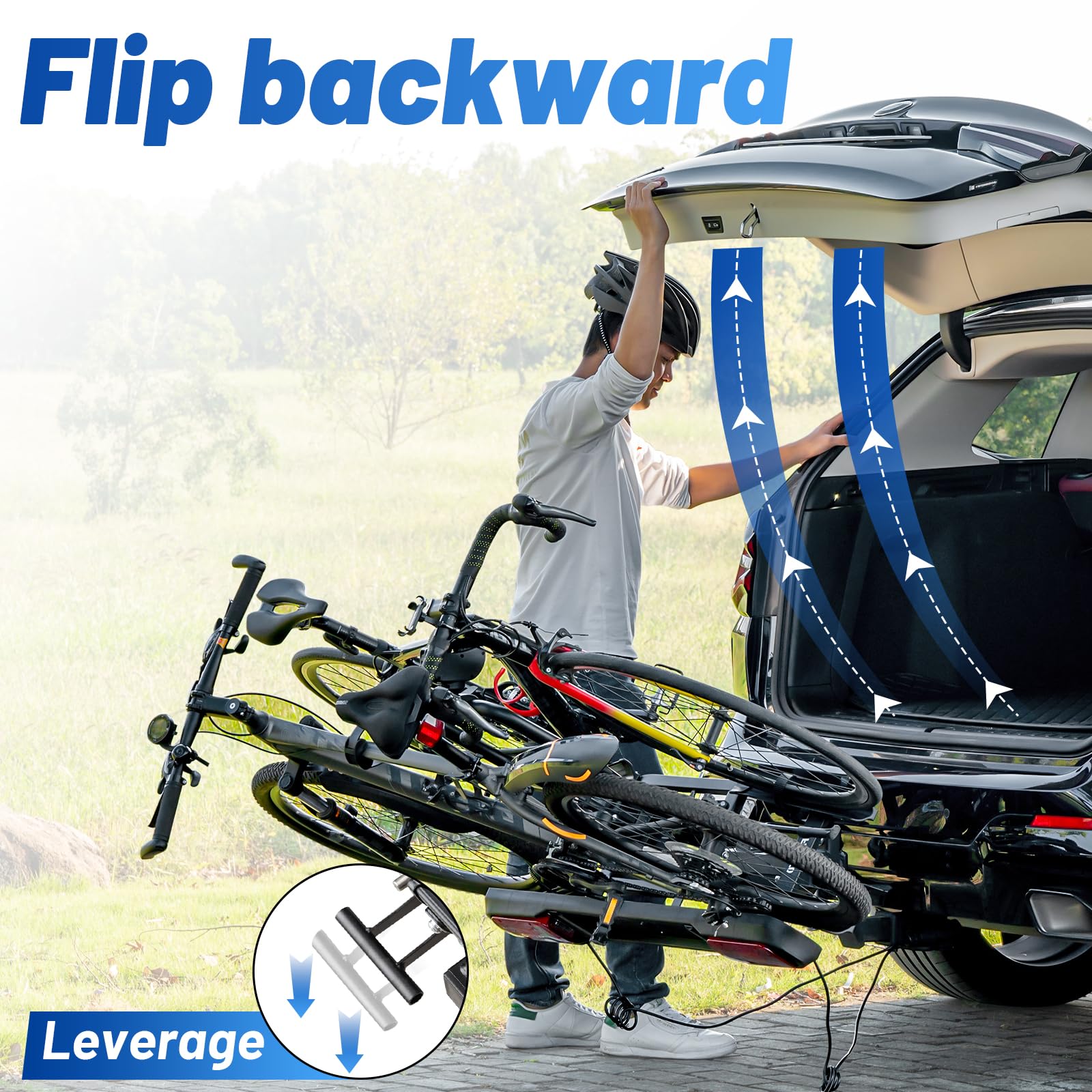 Favoto Portabici Per Gancio Di Traino - Supporto Pieghevole Per 2 Biciclette Da 20-29 Pollici Corsa Mountain Bike Protezione Antifurto Nero - Foto 13