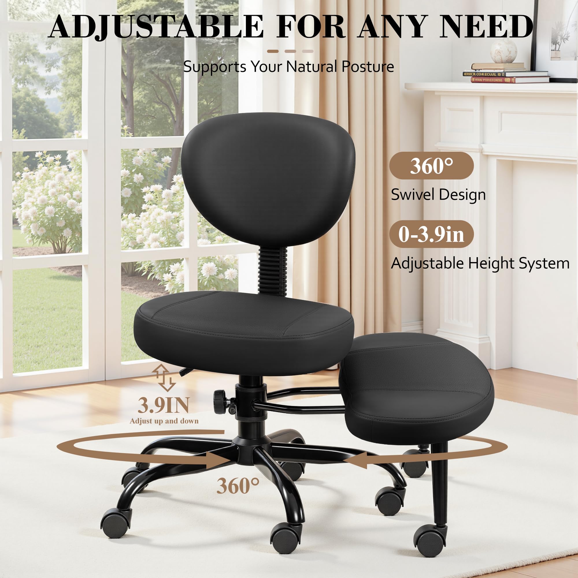 AtHope Silla de dibujo, silla de oficina alta, silla de escritorio ergonómica, con anillo reposapiés ajustable, soporte lumbar 3D, reposabrazos abatibles, taburete de escritorio giratorio para trabajo
