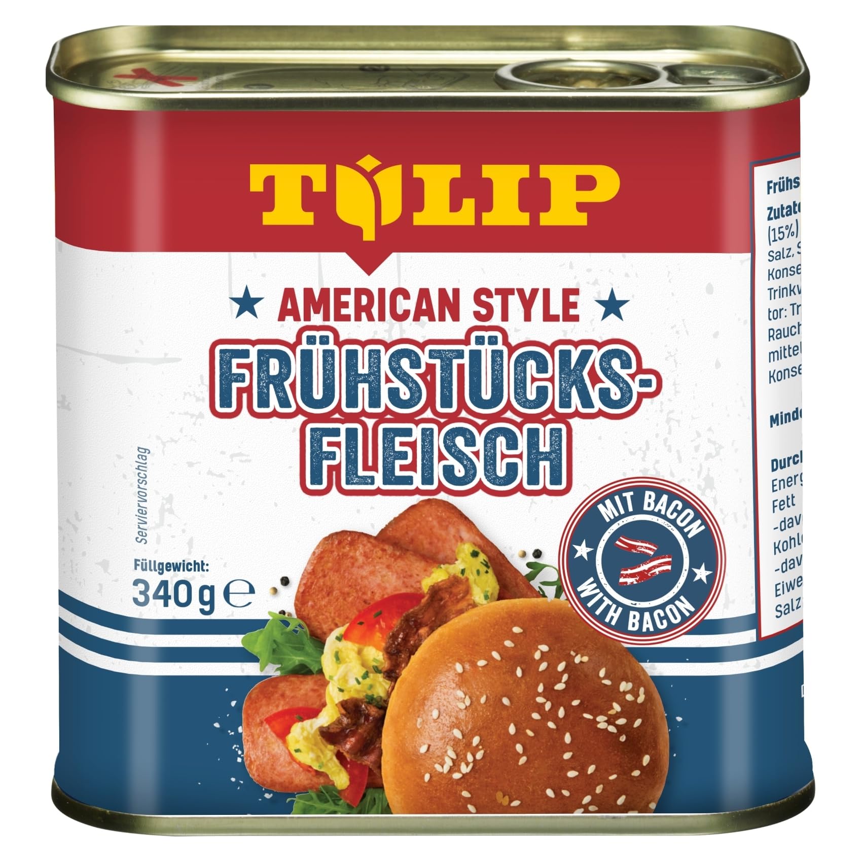 12x TULIP American Style Frühstücksfleisch 340g | leckeres Dosenfleisch in der praktischen recycelbaren Konserve | Schweine-Frühstücksfleisch mit Bacon| 87% Schweinefleisch