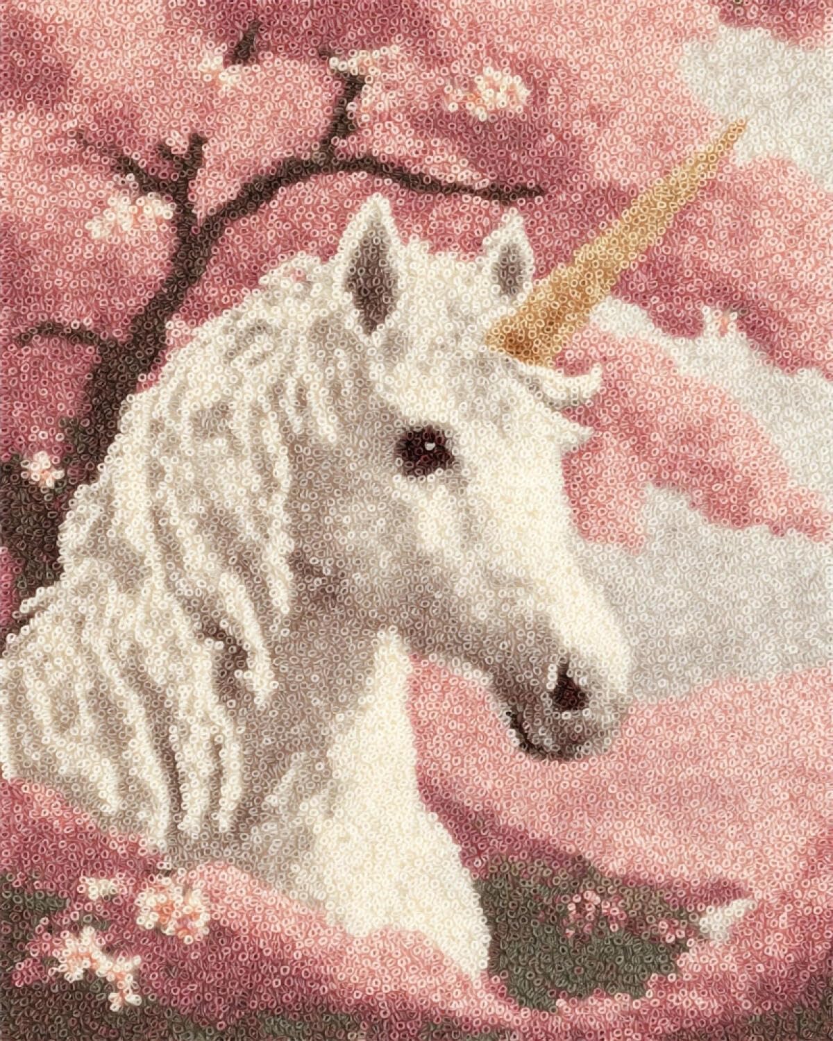 AxiangziK DIY Kit crochet complet tapis Chevaux et arbres en fleurs 55x75cm