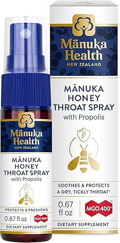 MANUKA HEALTH, Manuka - Spray de miel para la garganta con propóleos, 0.67 onzas líquidas, protege y refresca, MGO 400+, propóleos BIO30 New Zealand