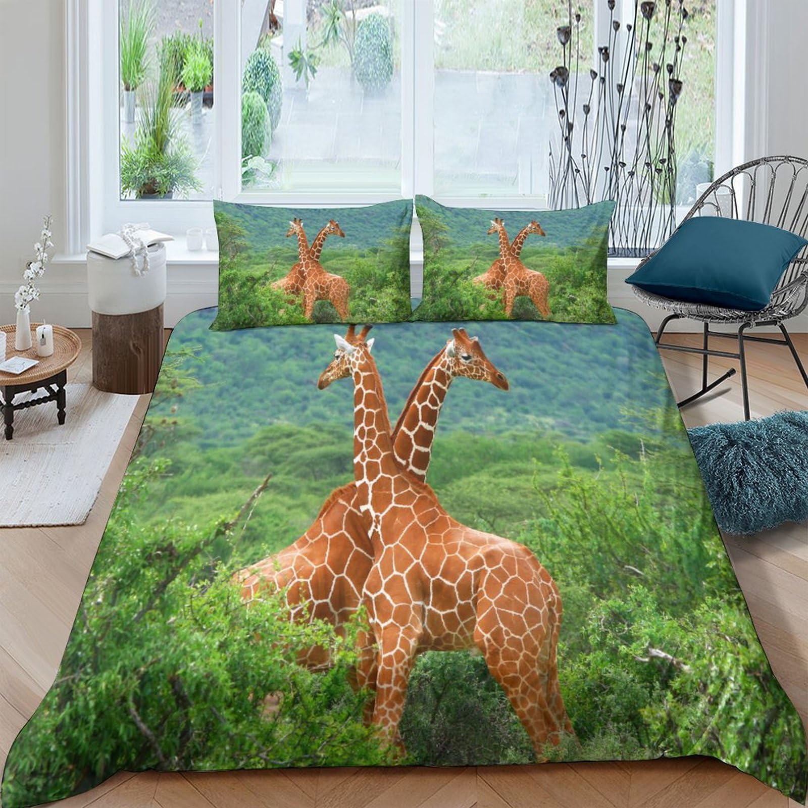 Parure de lit motif girafe en microfibre premium au fini satiné