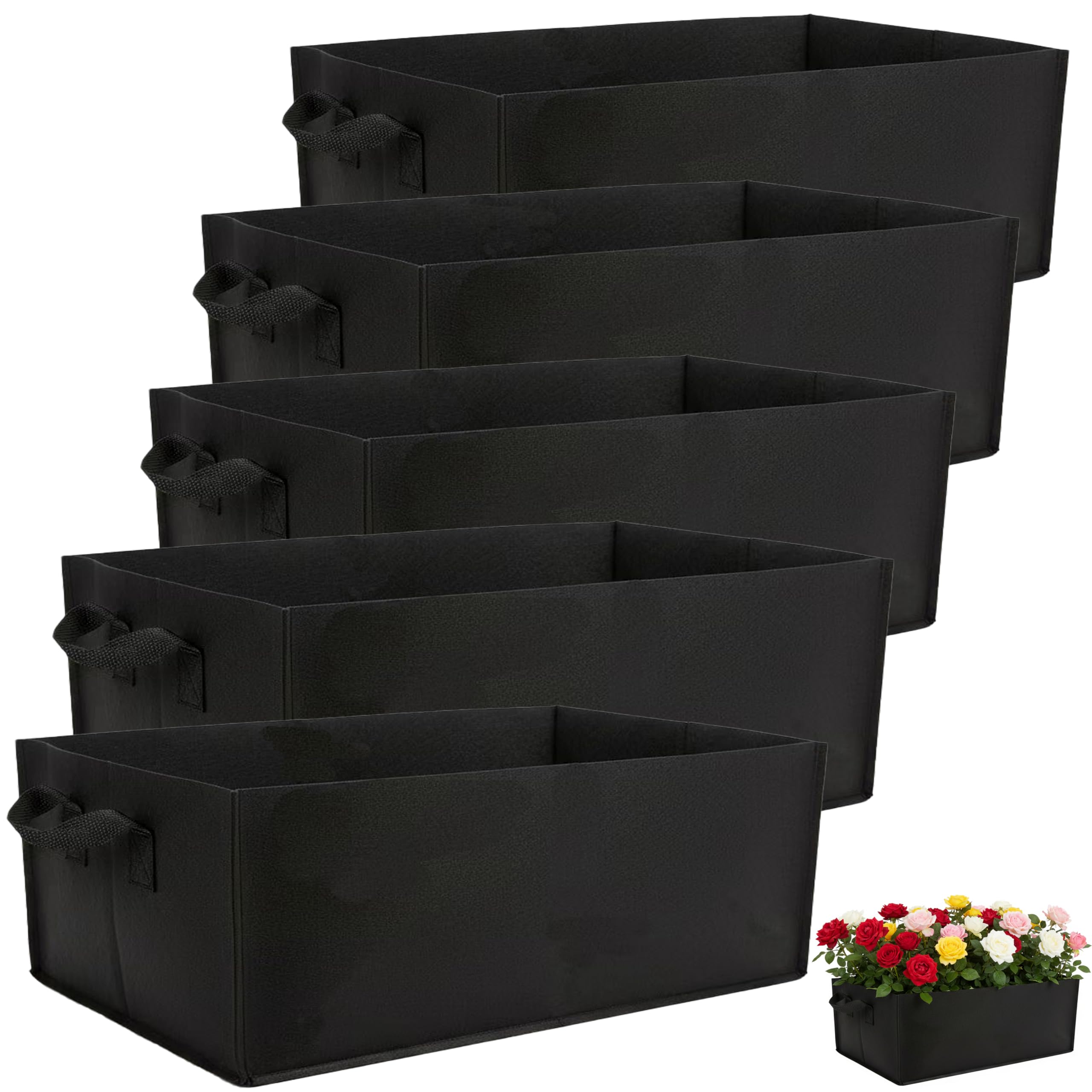 Lot de 5 sacs de culture de légumes rectangulaires de 20 l - En non-tissé respirant - Pour la culture des plantes - Charge lourde - Épais - Pour légumes, fleurs, tomates, fraises