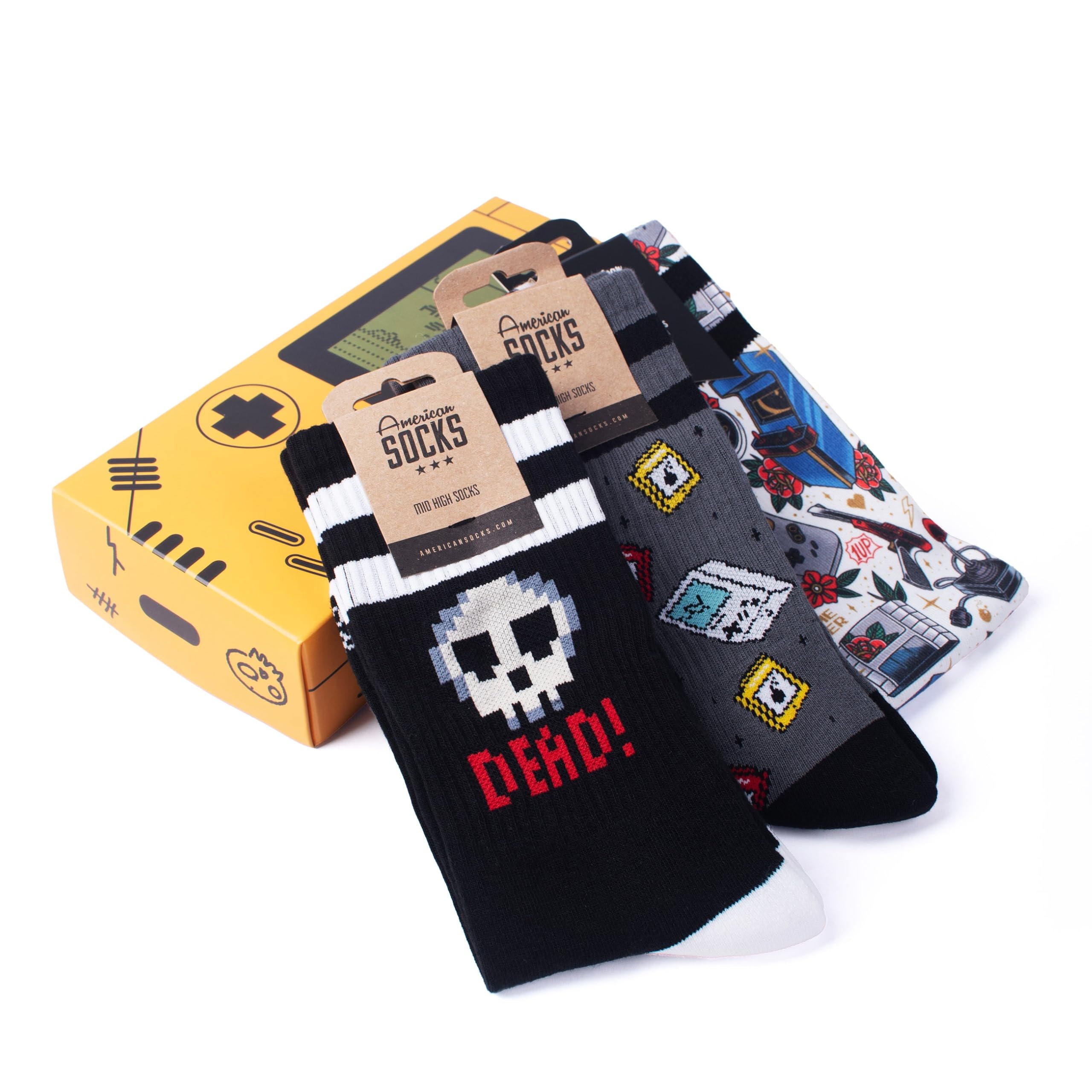American Socks Calzini a mezza gamba | Scatola regalo Gamer Box, stile Old School | Tecnologia Controllo Umidità | Massima freschezza | Edizione limitata
