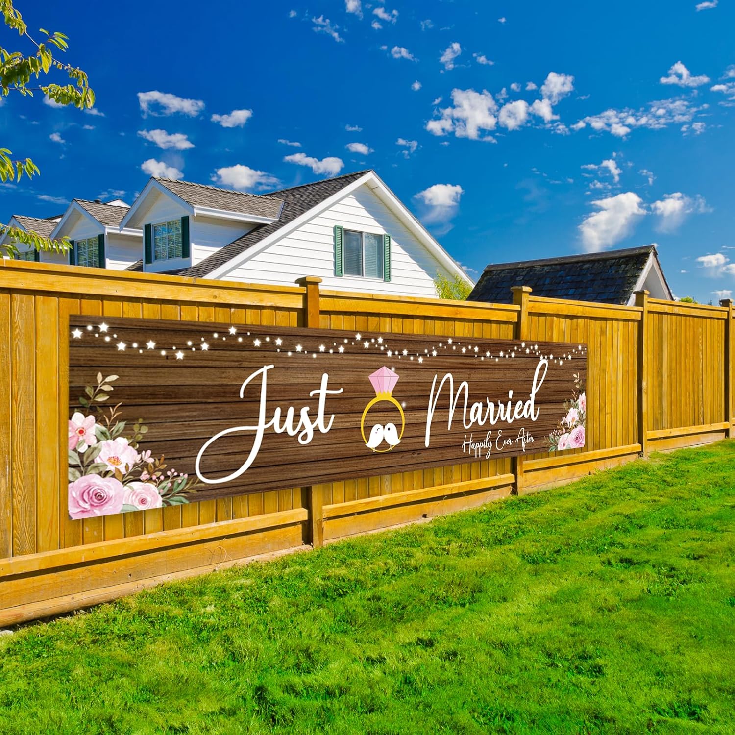 Just Married Yard Banner - Large Wedding/Engagement Party Decoration - Bridal Shower Party Yard Decor - Happily Ever After Sign - 5.9 x 1.3 ft - Image 5