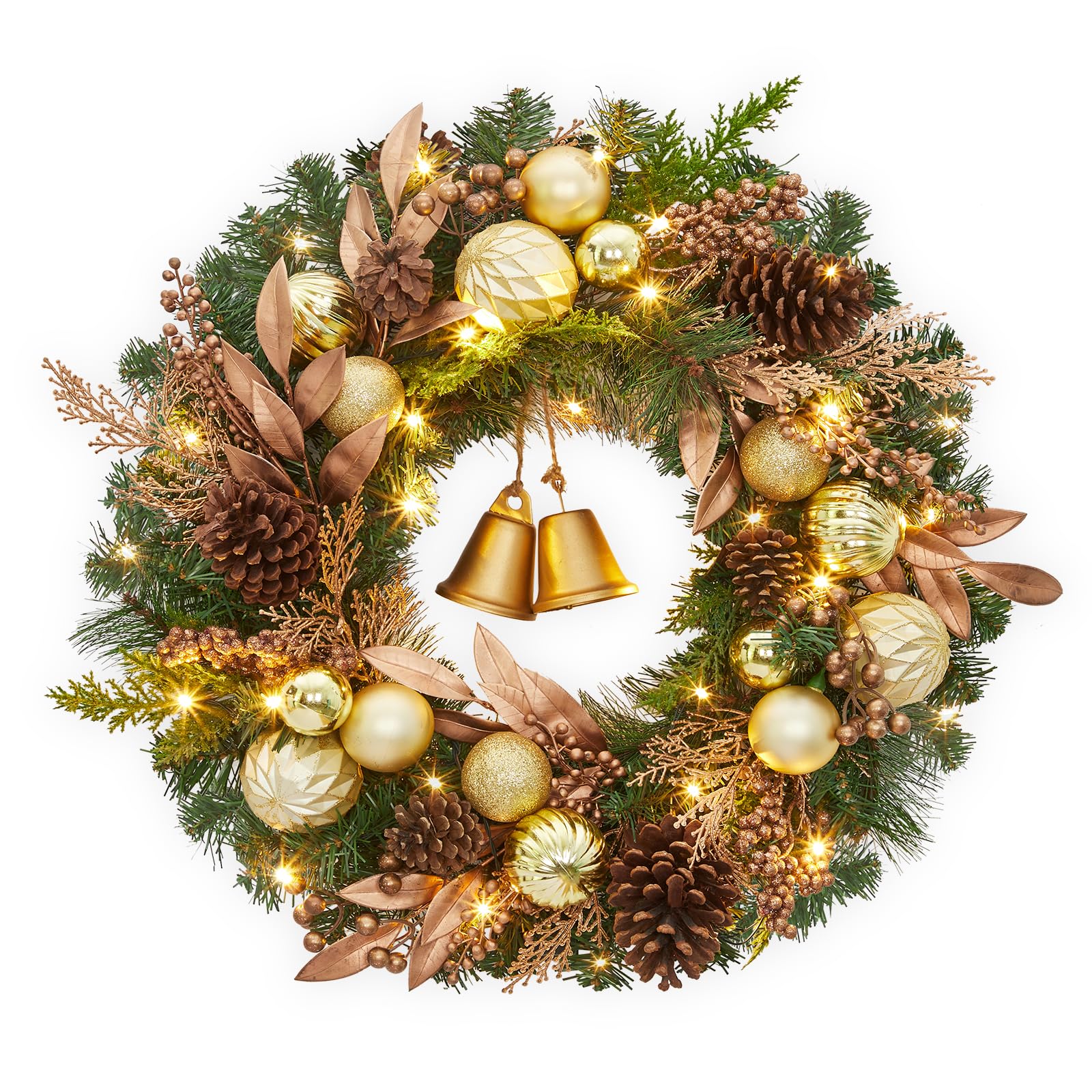 Couronne de Noël artificielle pré-éclairée GarveeHome pour entrée sans prise secteur