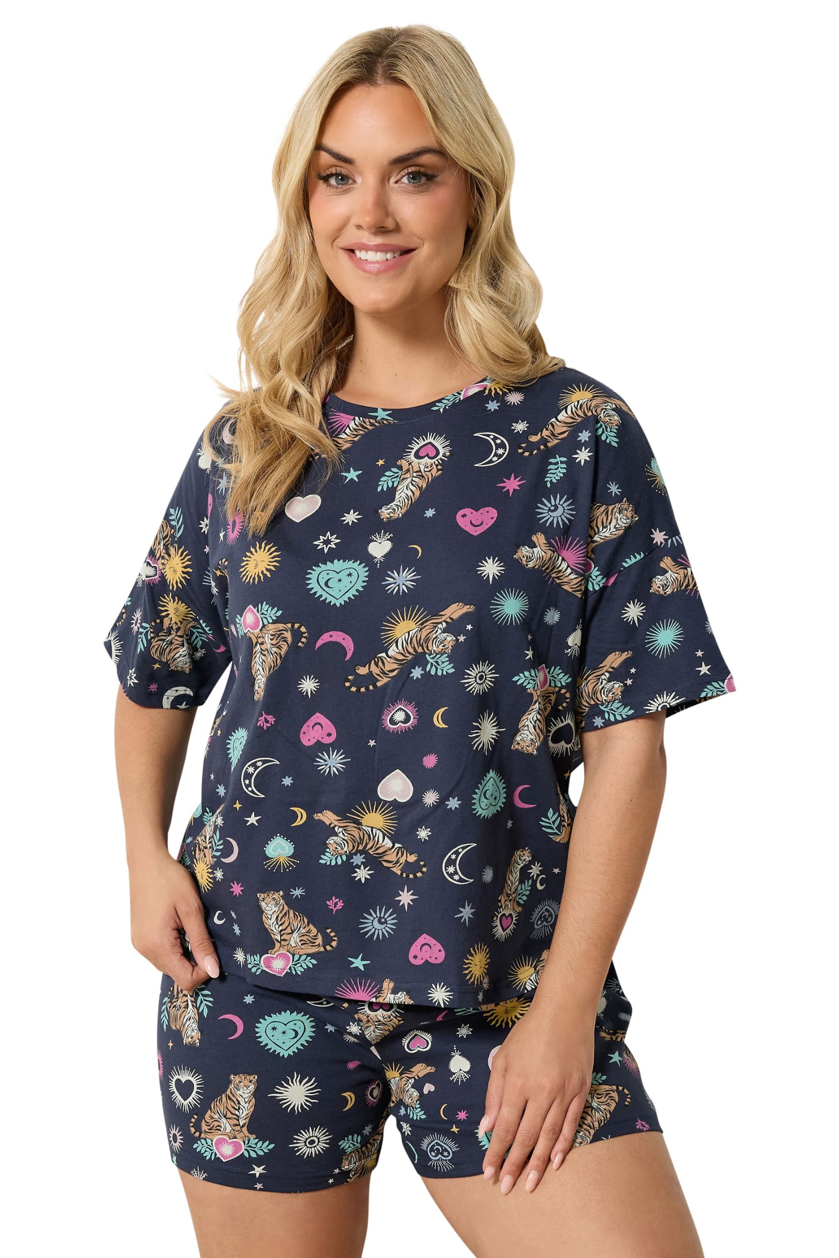 Yours Women's Short Sleeve Pyjama Set in Dark Navy | Size: 26-28