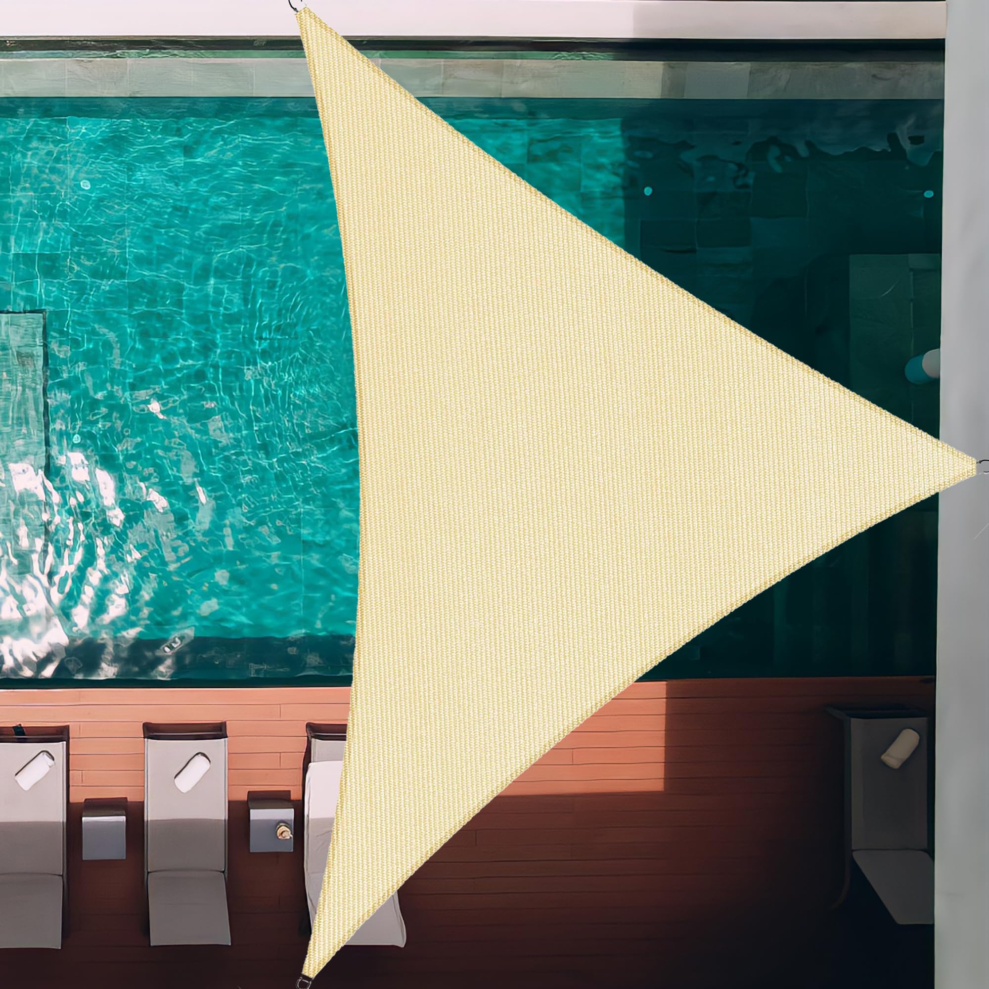 Palace World 32' x 32' x 32' Beige Triangle Sun Shade Sail (ssET32) Sun Block Canopy Awning Commercial Grade 190 GSM Permeable UV Block for Outdoor