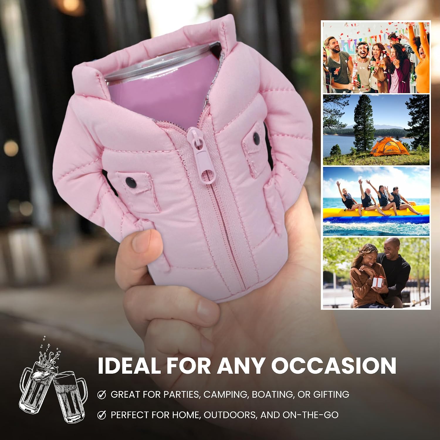 Gadgetime USA Can Cooler Vest - Insulated Beverage Cooler - Can Cover - Reusable Zip Up Can Jacket - Cute Sleeve for Canned Beverages & Beer - Funny Gift for Friends & Family - Pink image 3