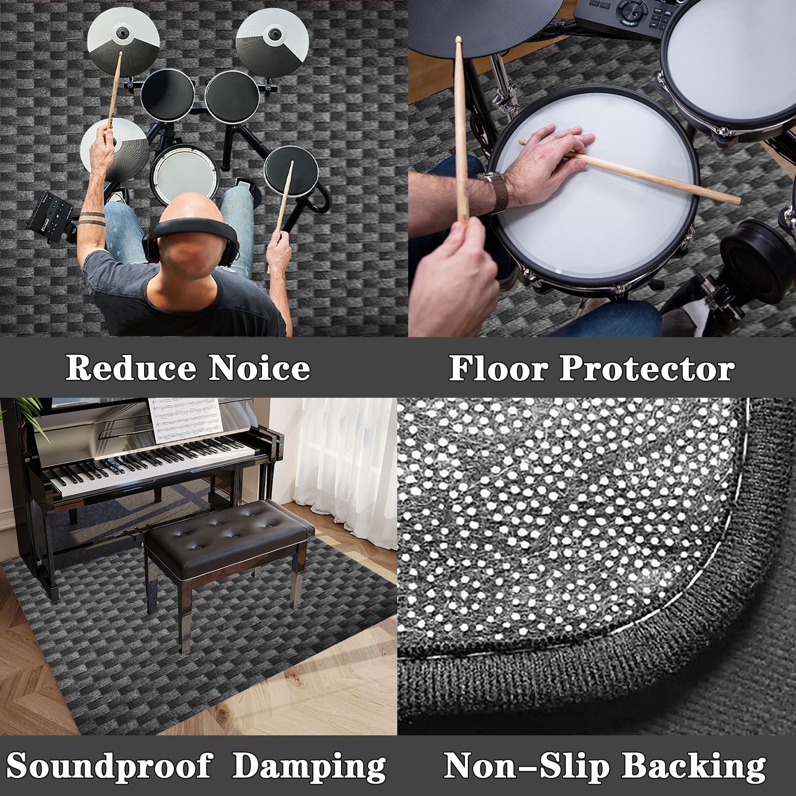 Tapis de batterie insonorisé pour batterie de jazz électronique, design antidérapant, parfait pour grosse caisse, caisse claire et autres instruments de musique