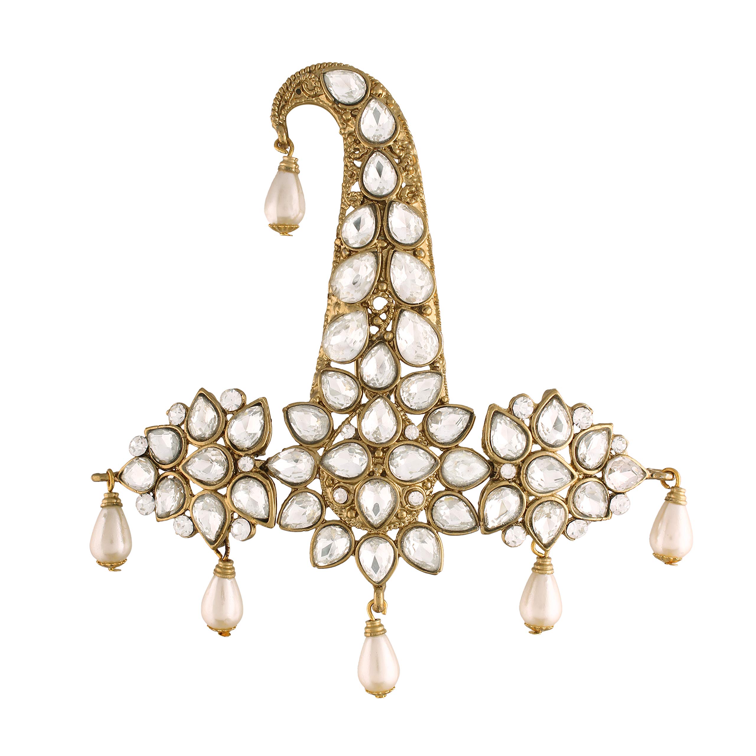 I Jewels Gold Plated Traditional Stone Pearl Drop Safa Kalangi Brooch for Groom/Men/Dulha Pagadi (SM51W) (B08MQ6X5XX) Amazon Price History, Amazon Price Tracker