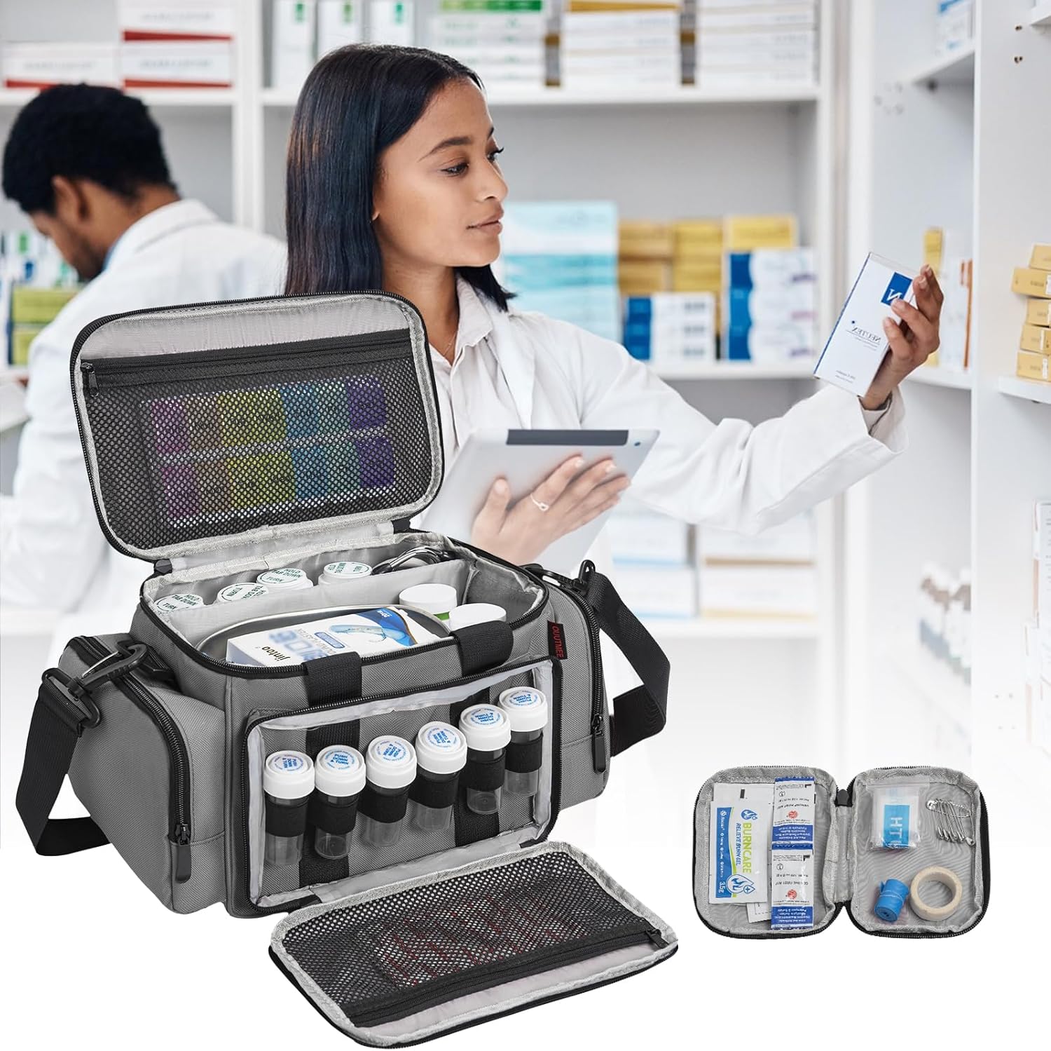 Medicine Storage Bag, Pill Bottle Organizer with Portable Small Pouch, Medication Bottle Organizer Empty with Shoulder Strap for Home Storage and Travel - Image 7