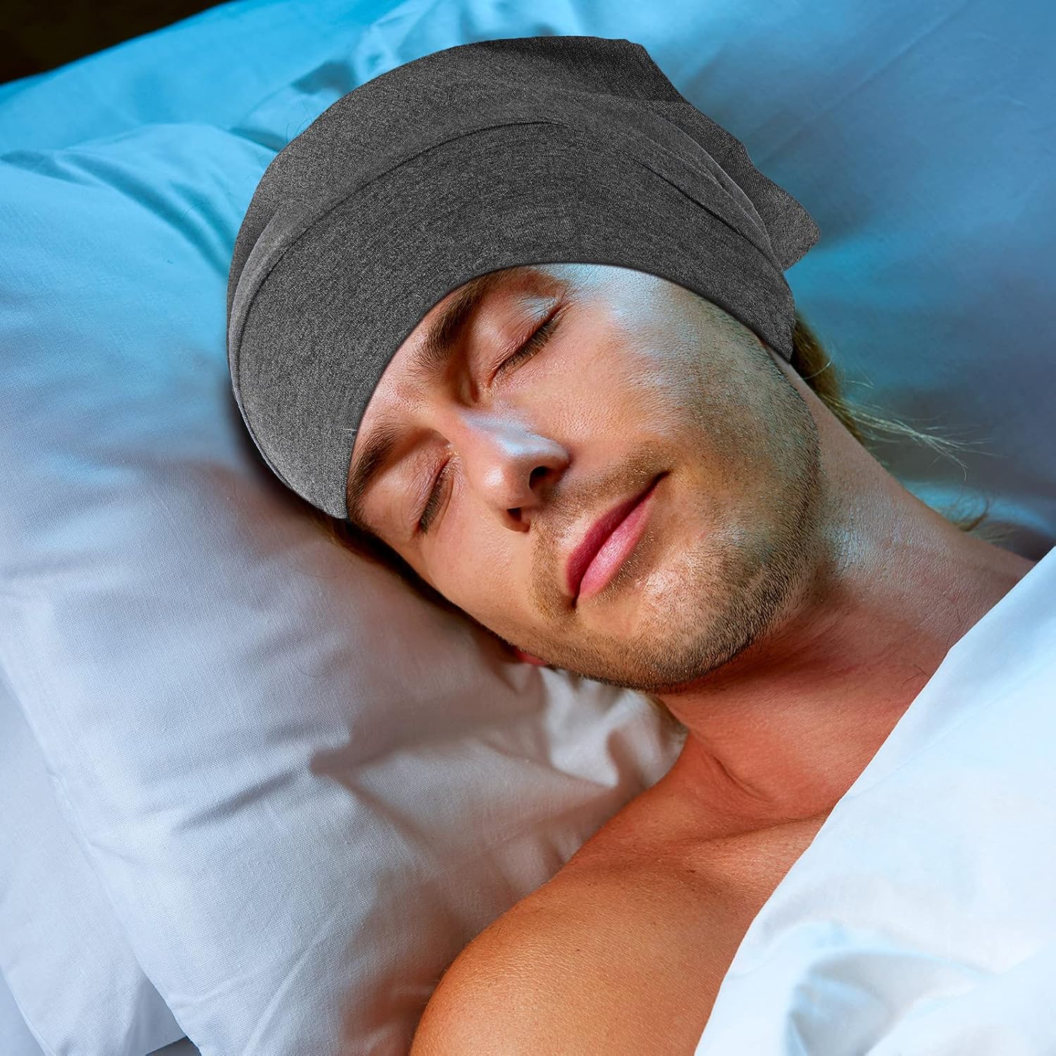 Geyoga 2 Pcs Silk Satin Bonnet for Sleeping Men Silk Satin Beanie with Adjustable Elastic Band for Curly Hair(Black, Dark Grey)