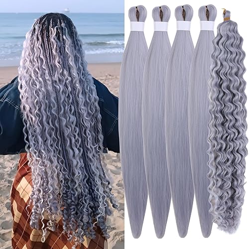 Gray Boho Braiding Hair Pre stretched Hypoallergenic Curly Braiding Hair