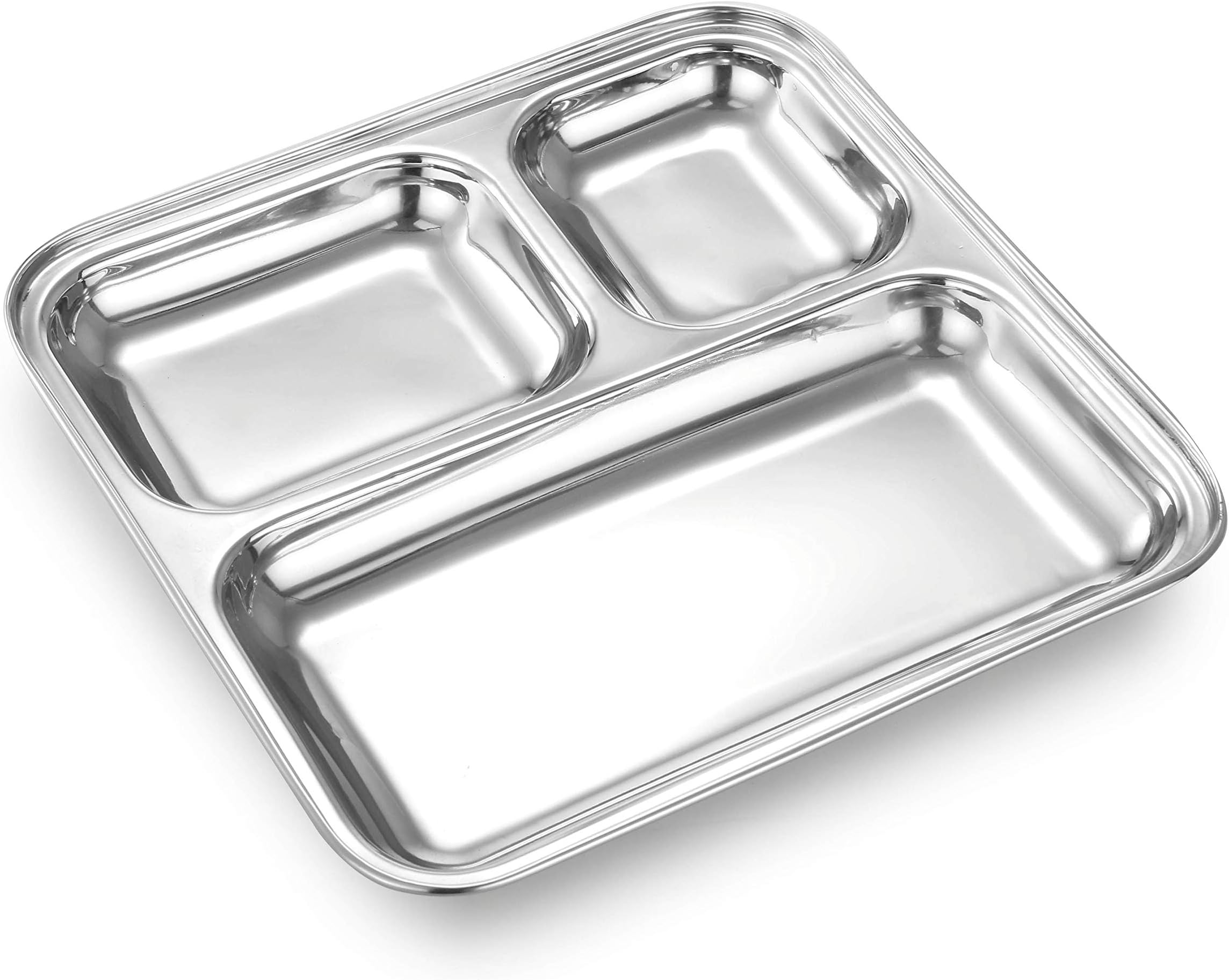 Expresso - Heavy Duty Stainless Steel Square Small Dinner Plate with 3 Sections Divided Mess Trays for Kids Lunch, Camping, Events & Every Day Use Kitchenware (Set of 1)