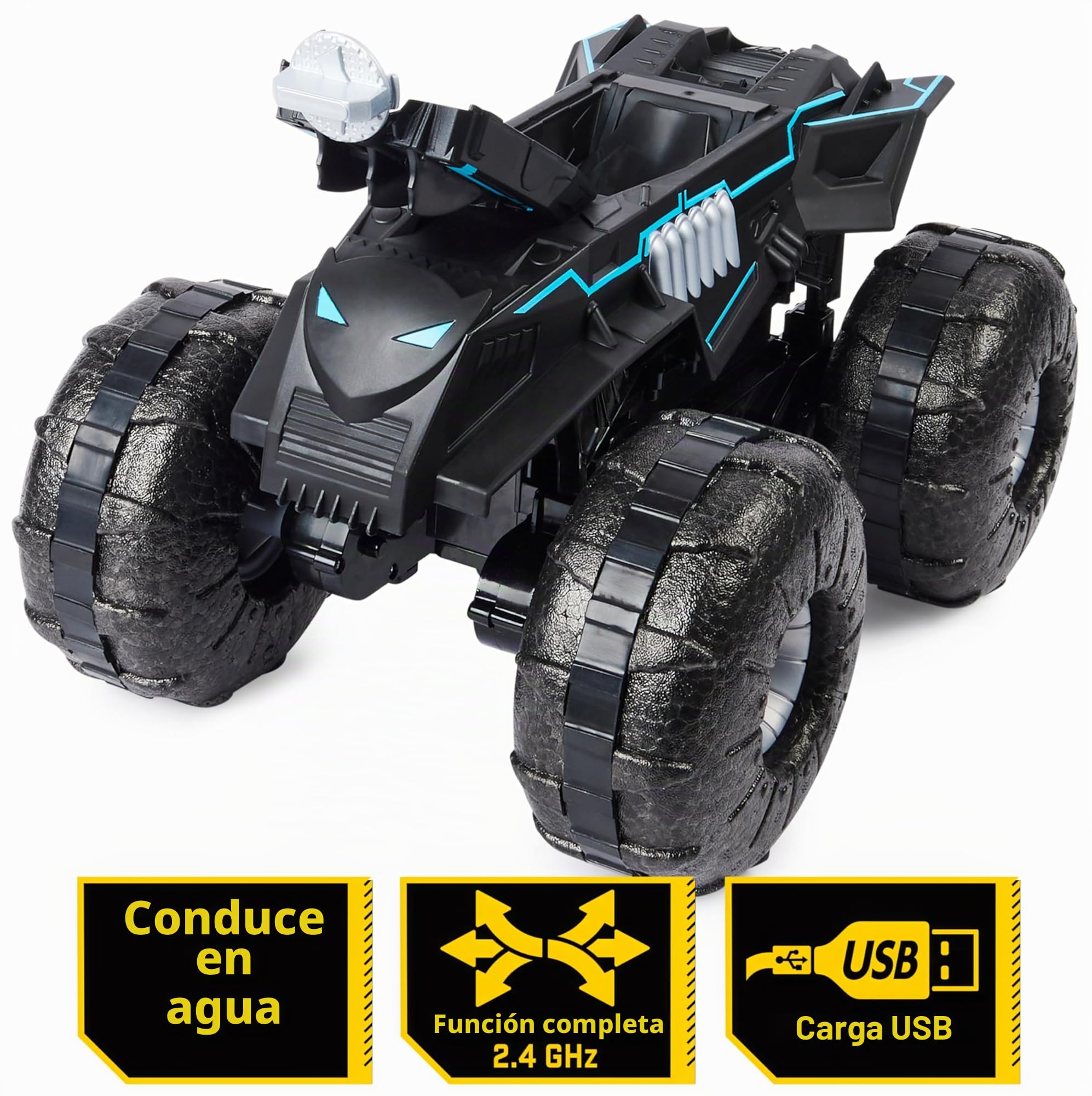 Batman - Coche Teledirigido Batmóvil Todoterreno - Coche Rc 4x4 Resistente Al Agua 2,4ghz - 6062331 - Juguete Niños 4 Años +
