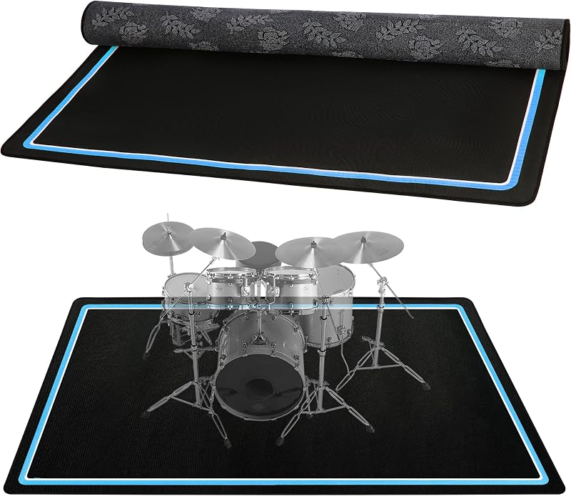 Drum Rug, 4 Ft x 5 Ft Drum Mat Carpet Music Rug with Non-Slip Bottom, Noise Reduction Electrical Pads for Drummers