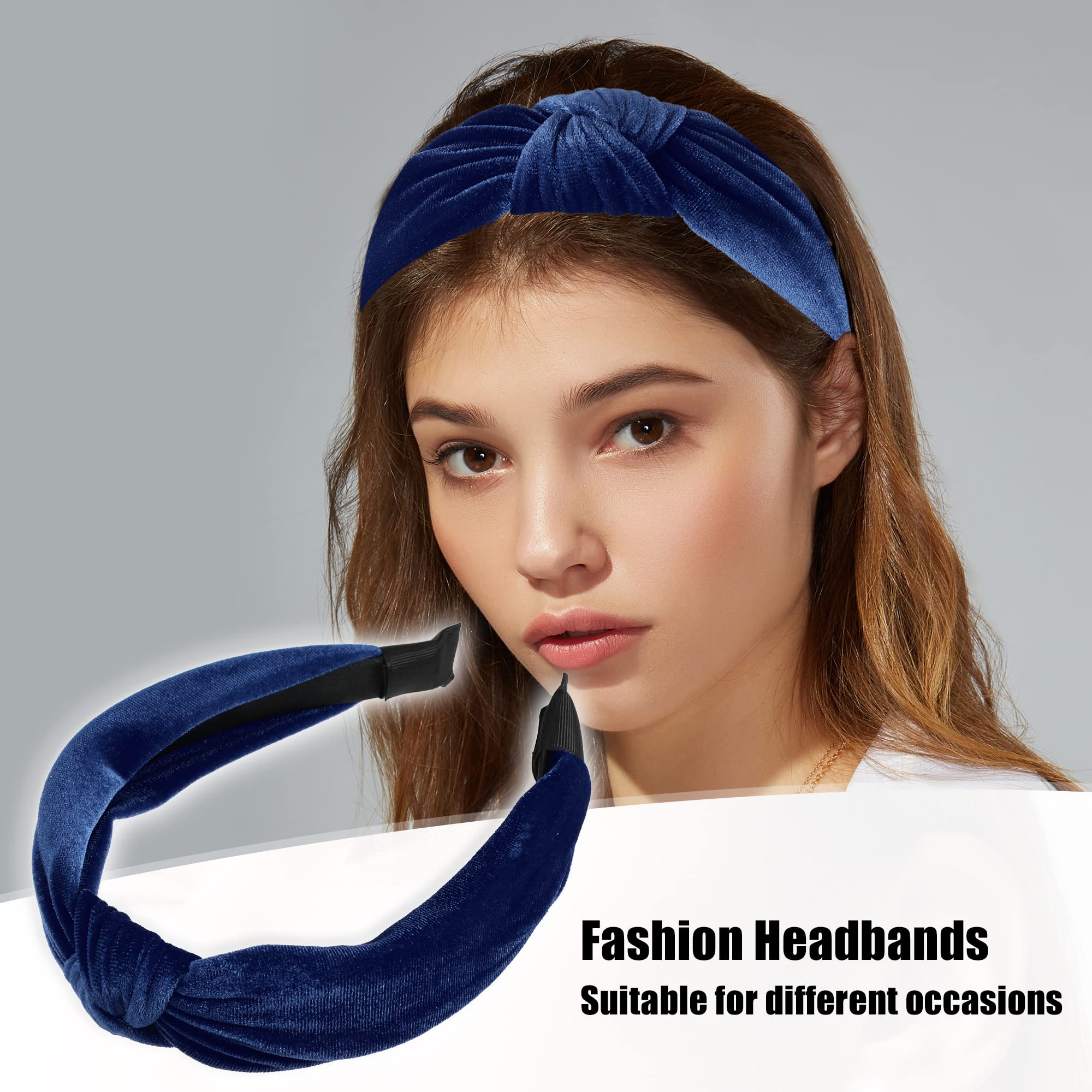 Velvet headband blue Blue Headband for Women Hydrotherapy Headband 1 Piece Bow  main image 2
