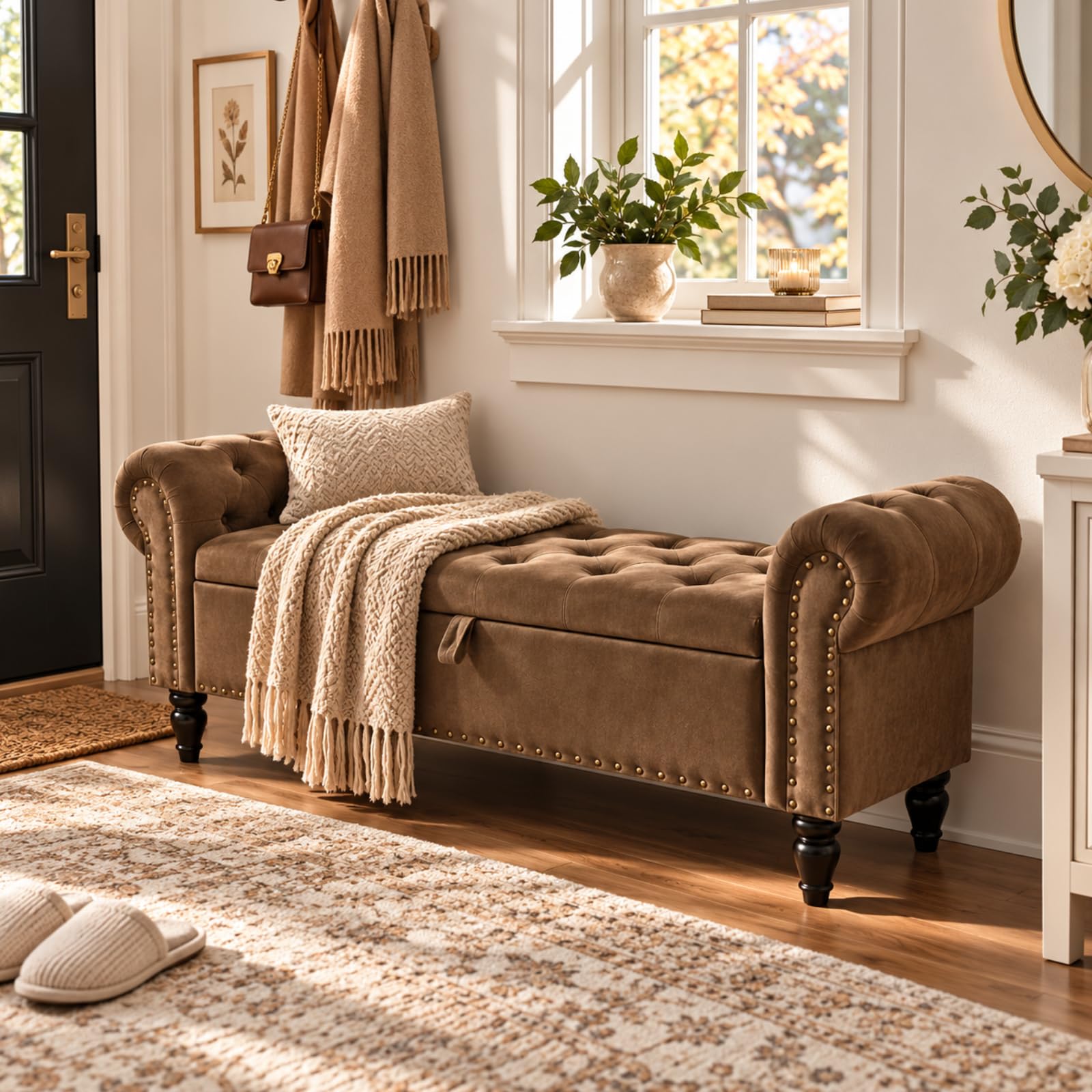 Clevich Sitzbank mit Stauraum, Sitzbänke mit Gasdruckfeder, 70L Sofa Bench