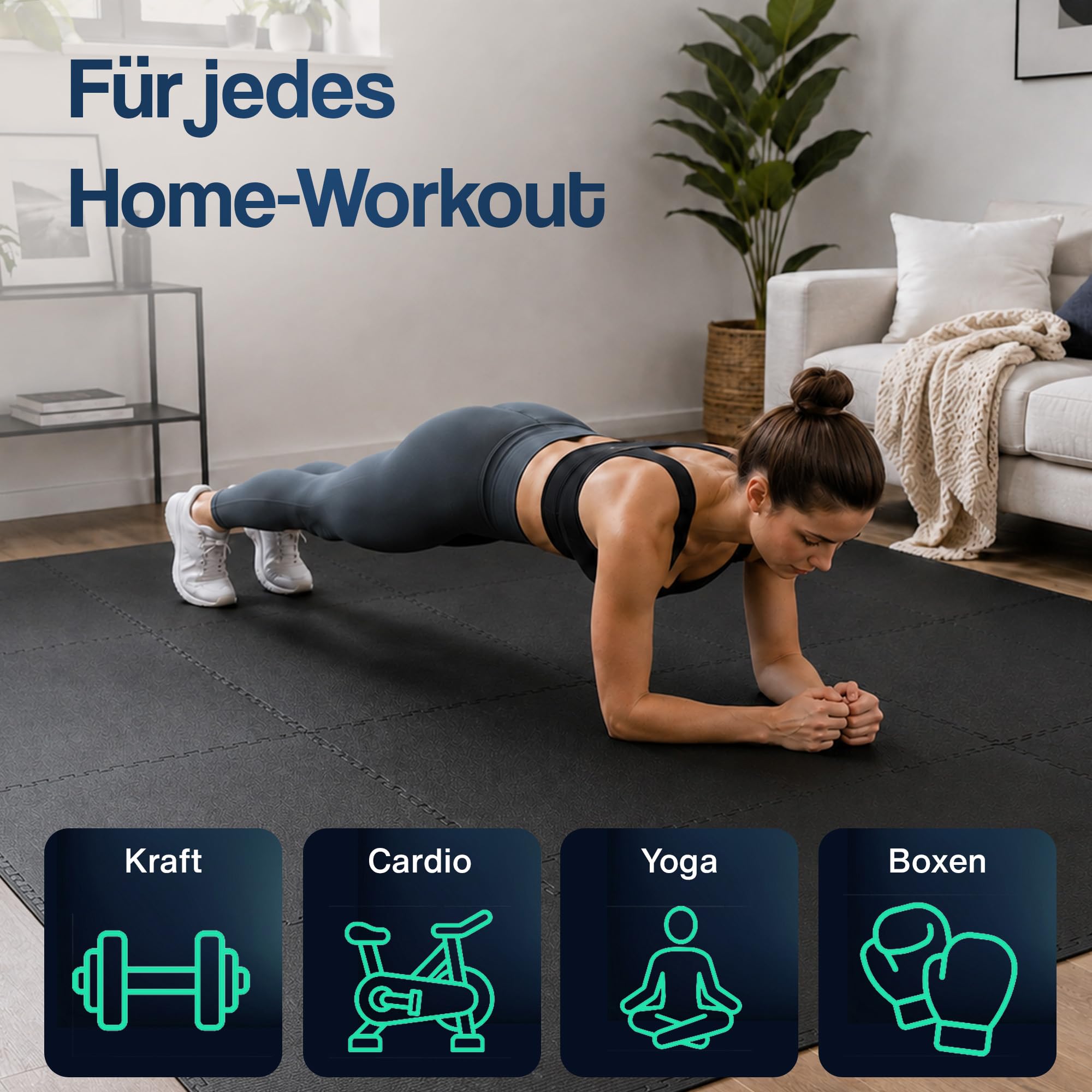 Hulser Fitness Puzzlematte - 60 x 60 cm - Bodenschutzmatten für Sporträume - Unterlegmatte, Fitnessmatte, Trainingsmatten, Schutzmatten für Fitnessgeräte