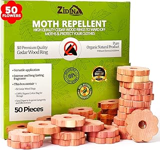 Zidina Moth Repellent for Wardrobes - 50 Rings - Natural Cedar Rings Moth Repellent - Anti Moth Products Wardrobe - Moth killer for Wardrobe - Moth Repellent for Clothes - Moth Balls with Sandpaper