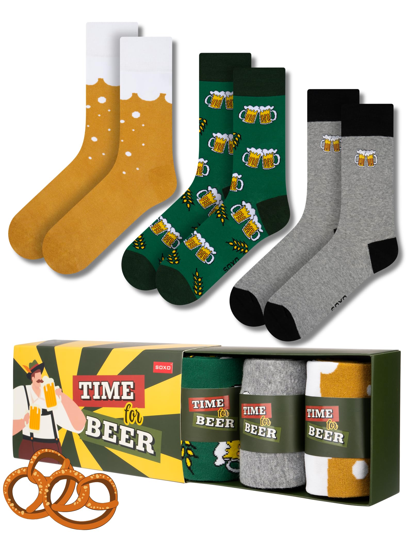 soxo Sport Socks Men Gifts Mens Long Cotton Sock Funky Gift Presents Multipack 6.5-10.5 Beer 3 Pairs