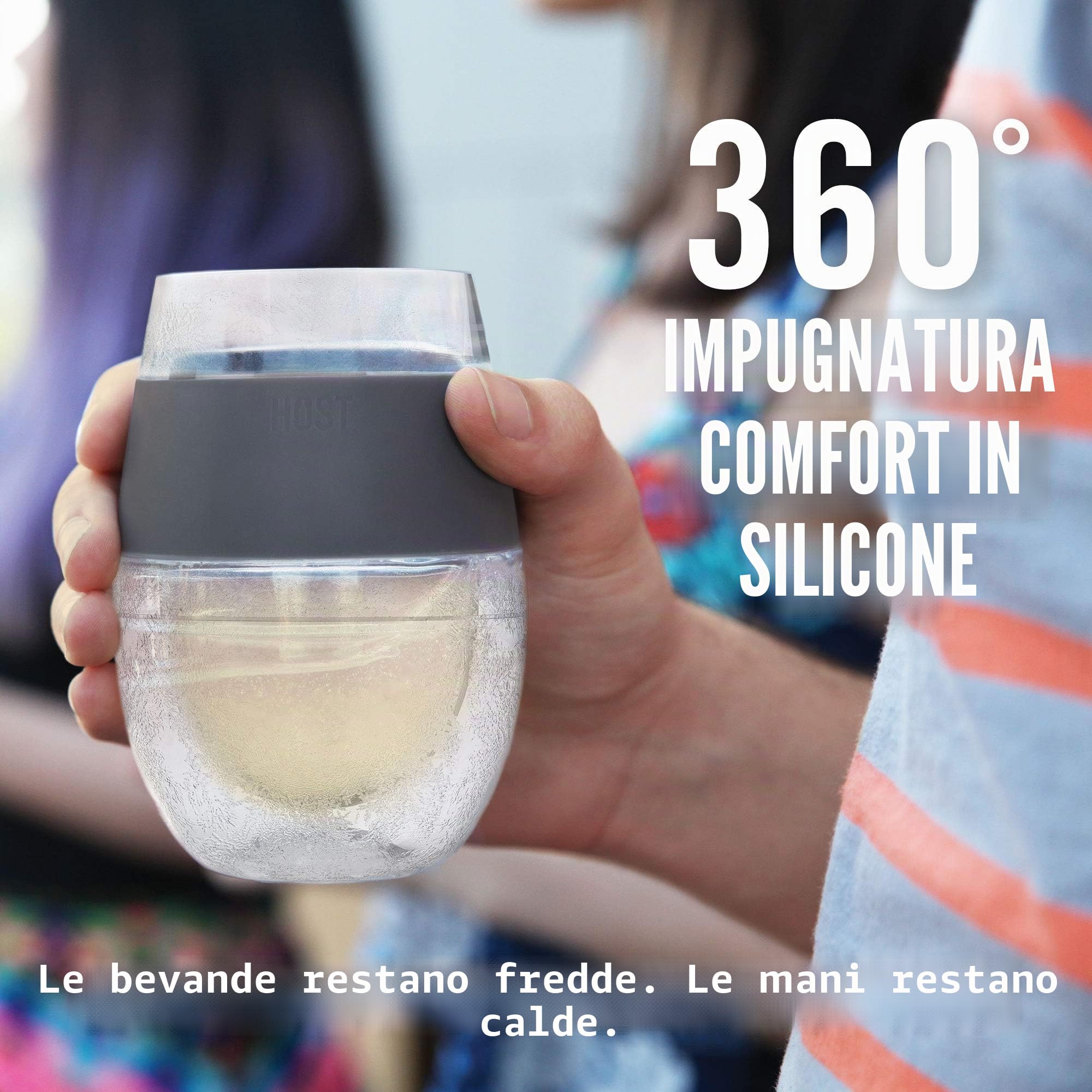 Host Freeze [5168] Bicchiere Refrigerante di Plastica Freeze per Vino Rosso e Bianco, Con Isolamento e Gel Refrigerante 250ml Colori Assortiti Set di 4 Unità