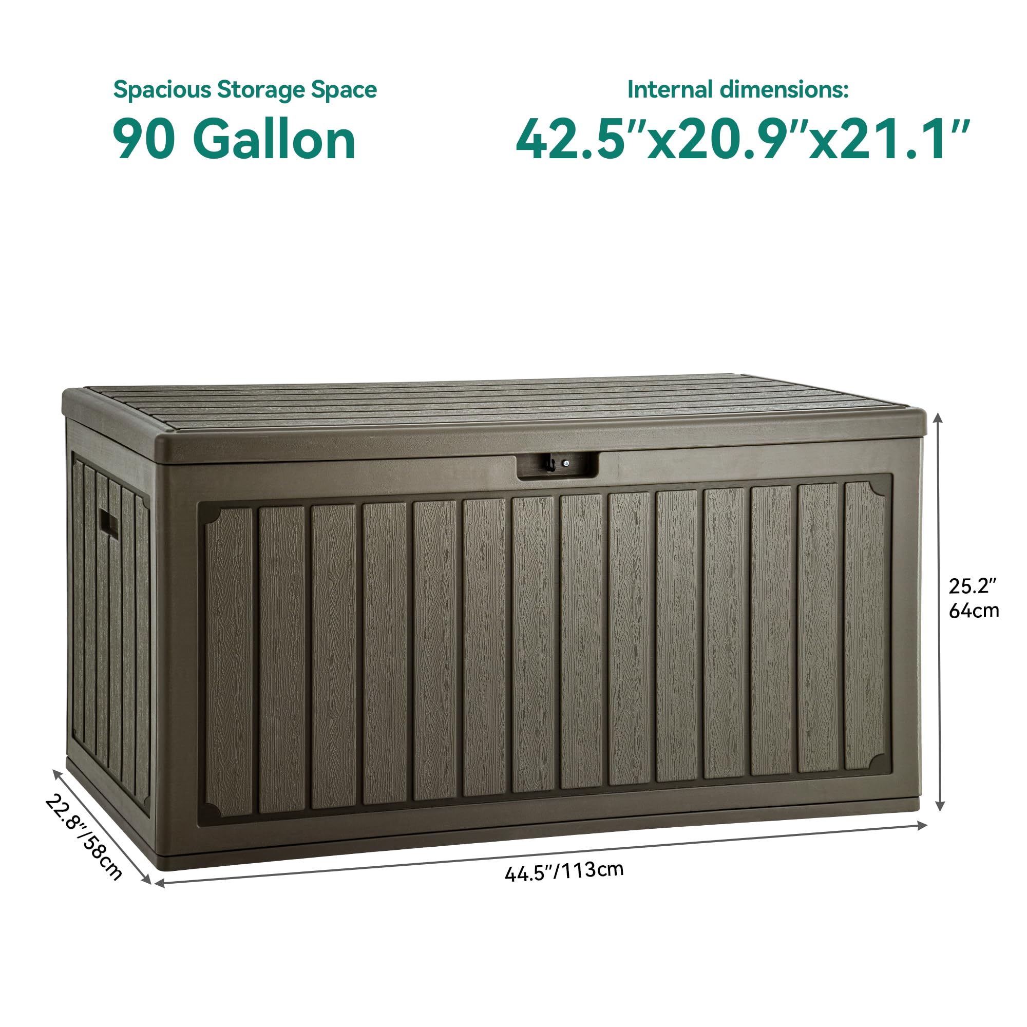 YITAHOME Scatola portaoggetti da giardino 303L, in resina HDPE, con coperchio bloccabile e maniglie laterali, panca portaoggetti impermeabile per mobili da patio, cuscini, attrezzi da piscina e