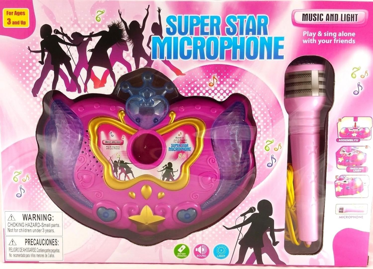 Super Star Kids Karaoke Stand Up Microphone, Smartphones and MP3 Player (Pink)