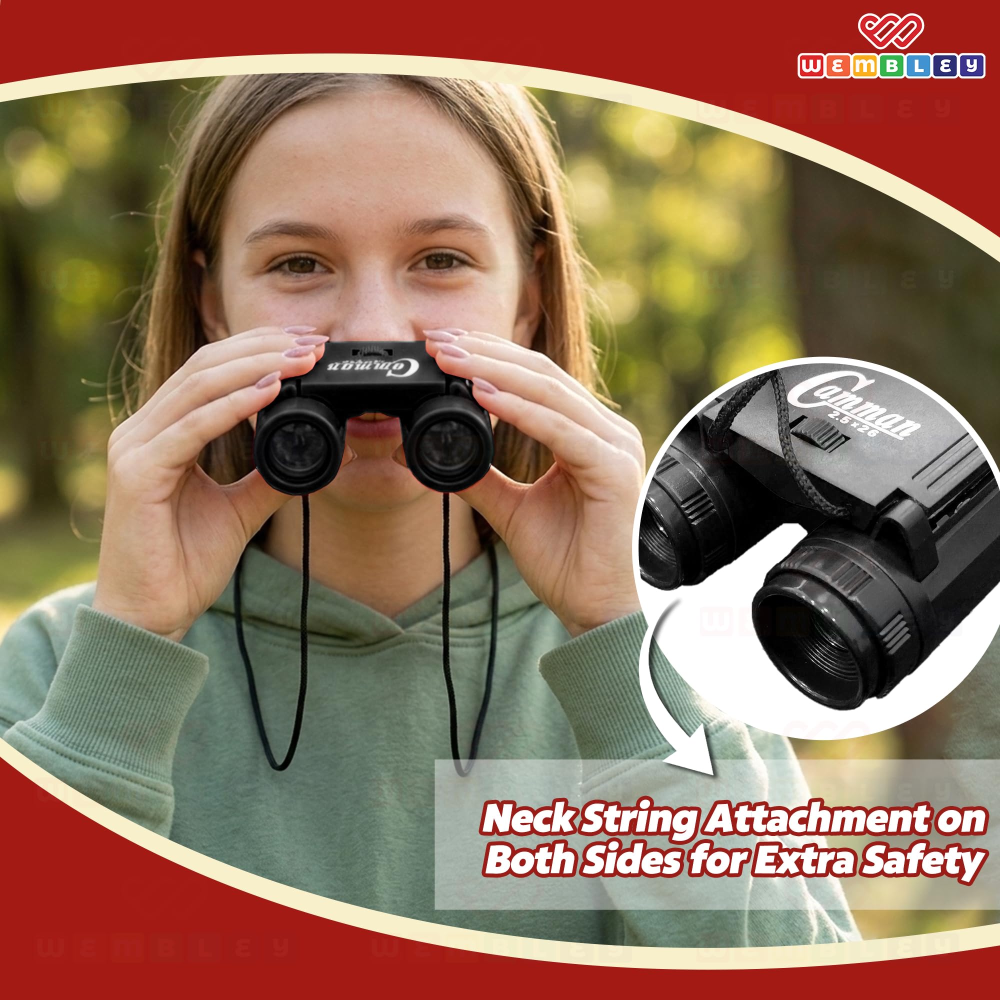 Wembley Mini Binoculars Toy for Kids | Compact and Portable Outdoor Binocular for Boys and Girls | Binocular Toy with Neck String, Focus Adjustment and Ultra Zoom | Educational Birthday Gift (Black) 4