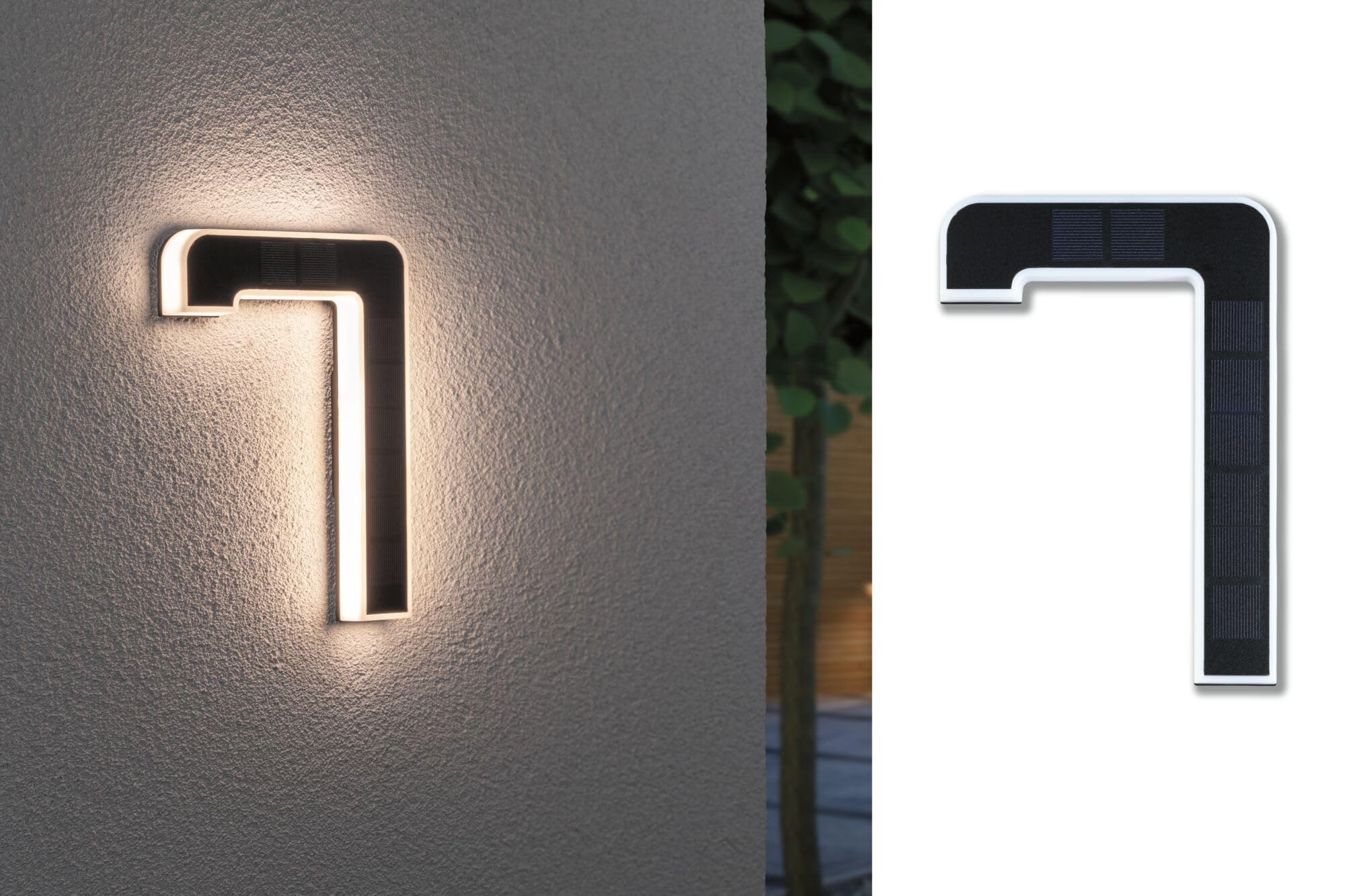 Paulmann 79848 LED Solar Hausnummer 7 IP44 Warmweiß Akku wechselbar Solarleuchte, Solarlampe Kunststoff 3000 K, Schwarz, Incl. 1x0,2 Watt - Einheitsgröße