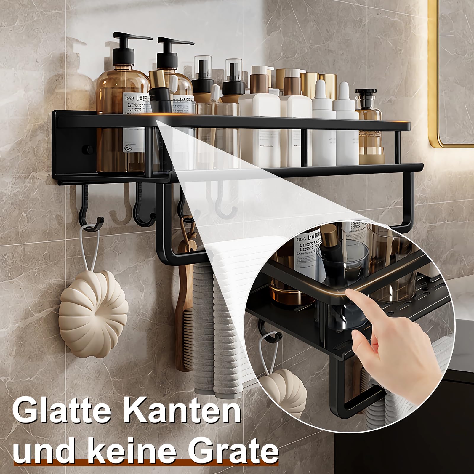 GIZNXBA Mensola Doccia Senza Foratura, Organizzatore per Doccia per Bagno, Cestino Adesivo per Scaffali da Bagno, Scaffale Angolare per Doccia con Supporto per Asciugamani (Color : 30cm